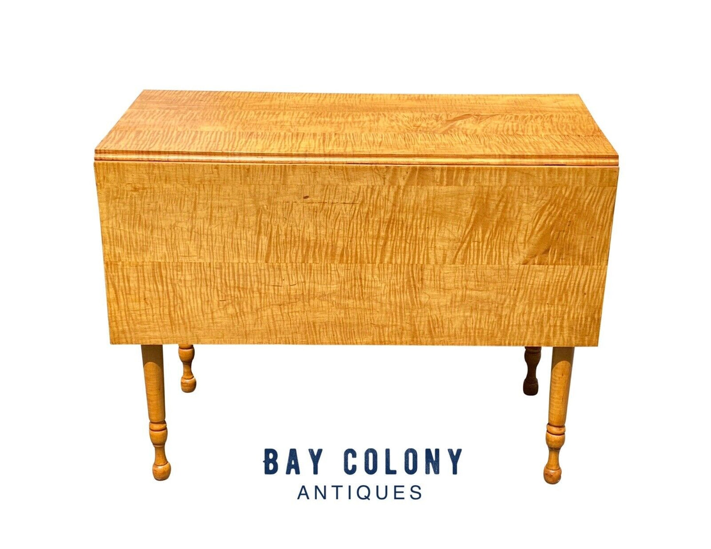 Vintage Federal Style Tiger Maple Dropleaf Dining Table With Rare Single Drawer