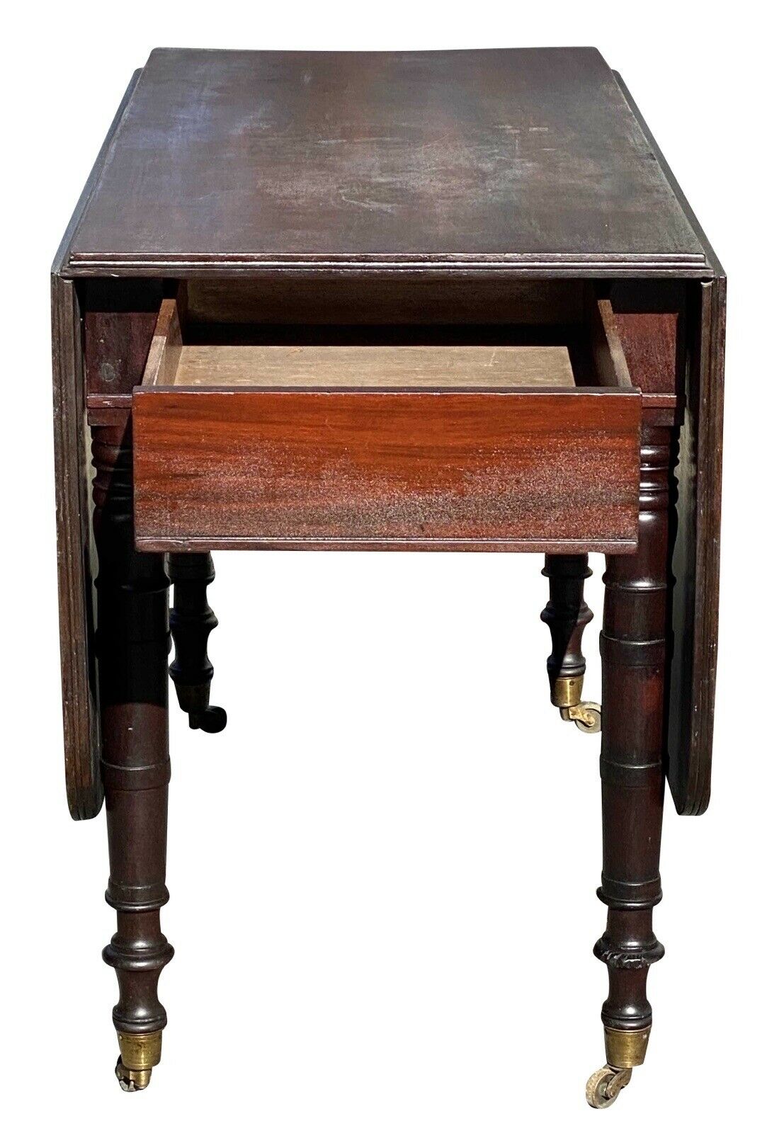 19th C Antique Sheraton Boston Mahogany Drop Leaf Dining Table