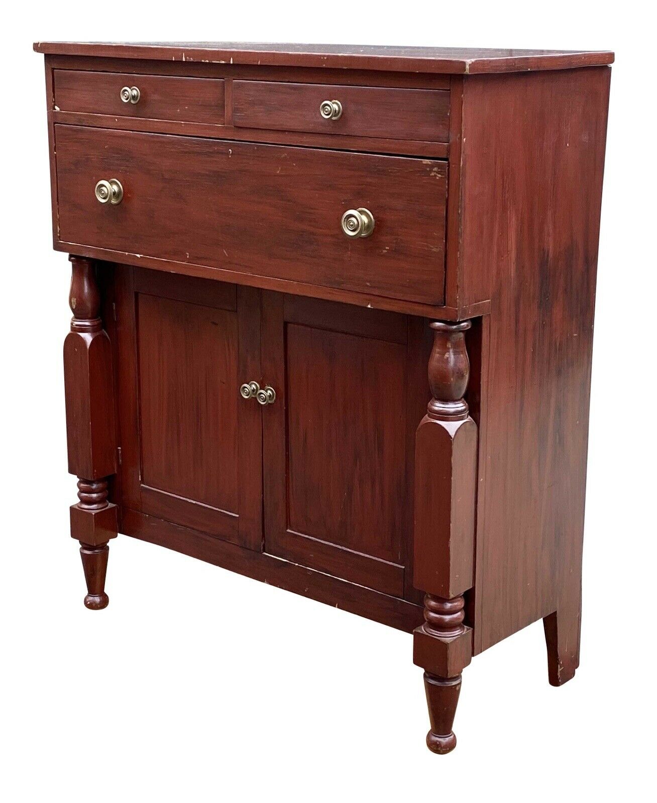 19th C Antique Country Primitive Grain Painted Jelly Cupboard / Kitchen Cabinet