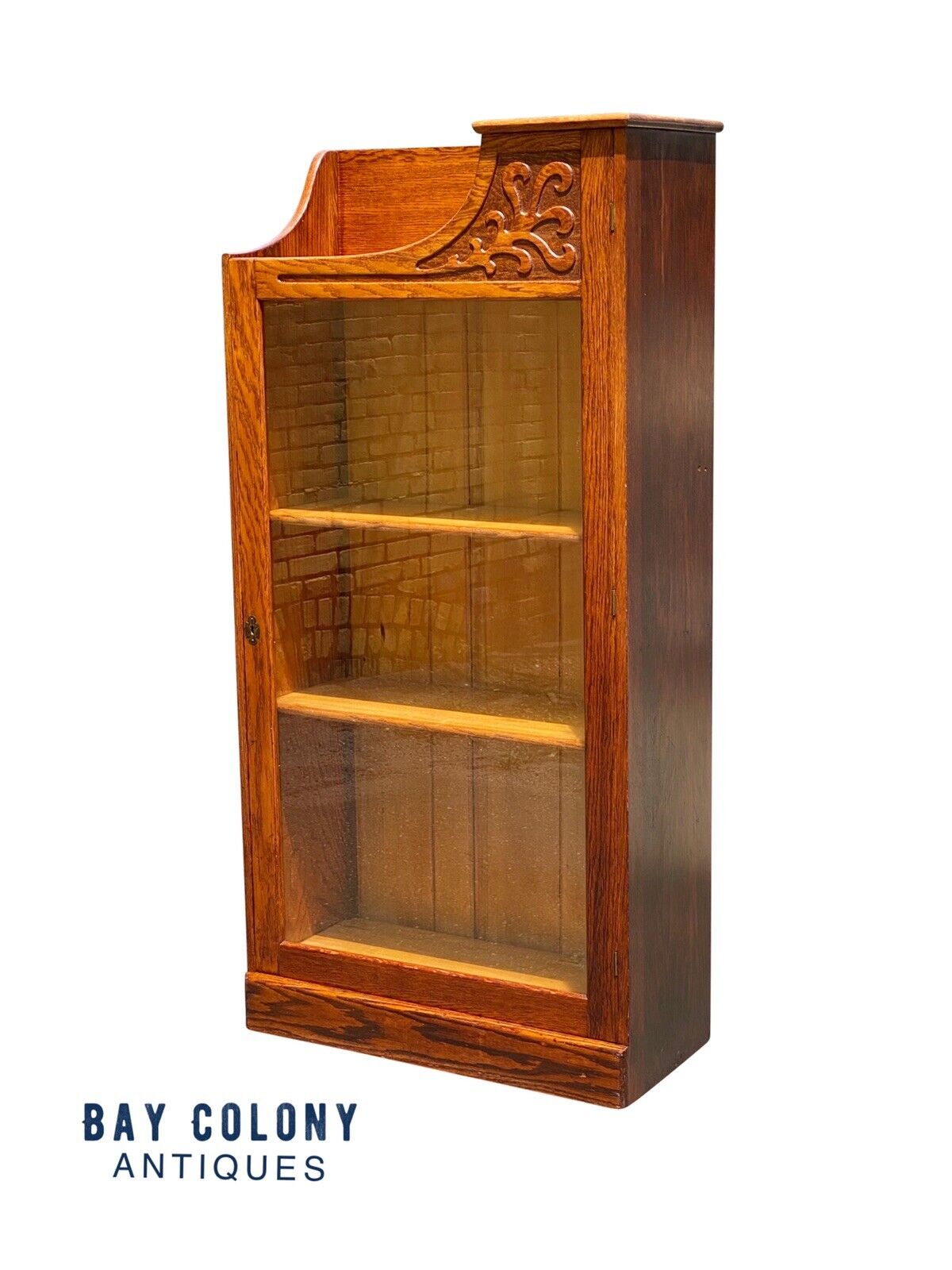 19th C Antique Victorian Oak Single Door Bookcase / China Cabinet - Glass Door