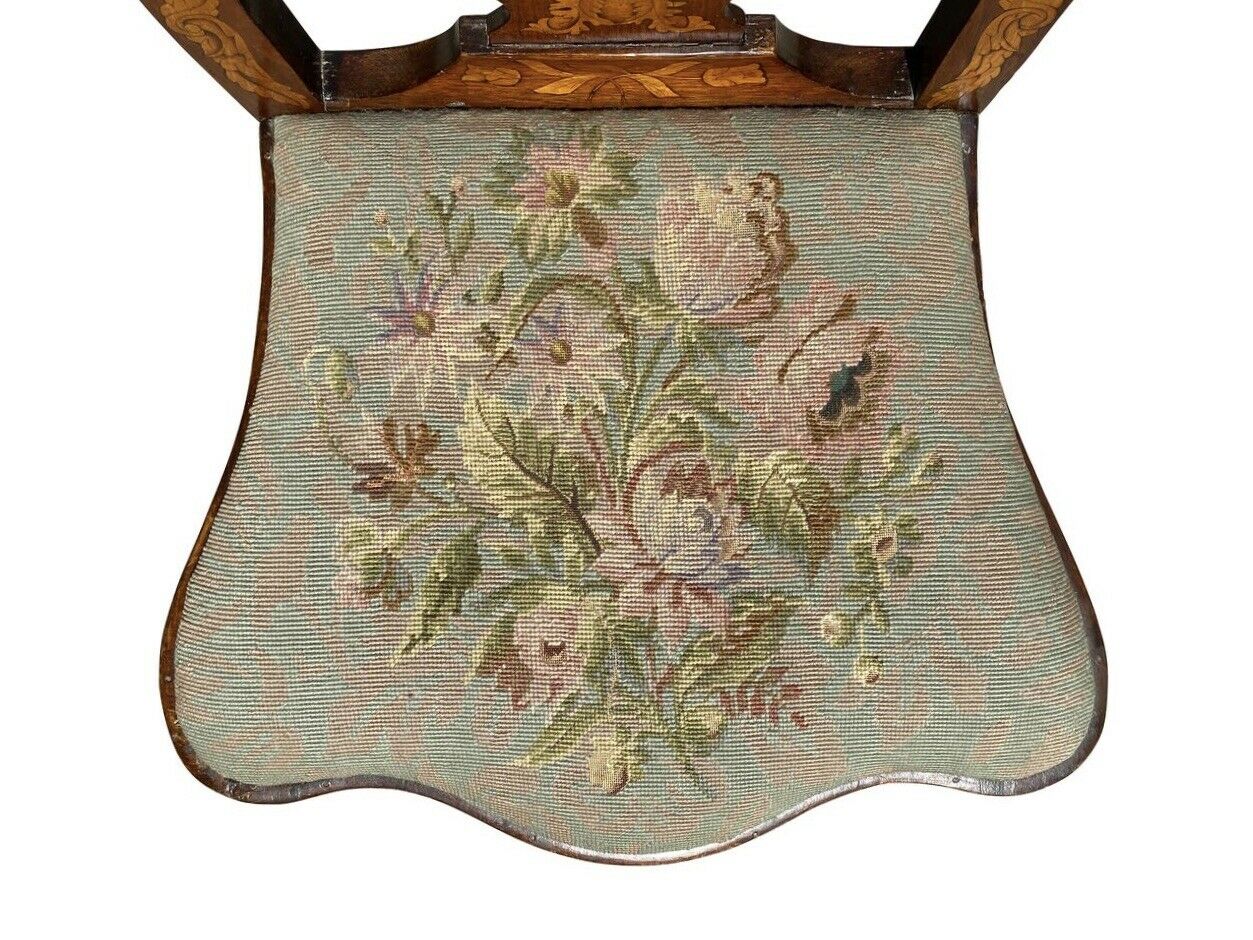 18TH C ANTIQUE DUTCH MARQUETRY INLAID WALNUT CHAIR ~ NORTH WIND FACE & MERMAID