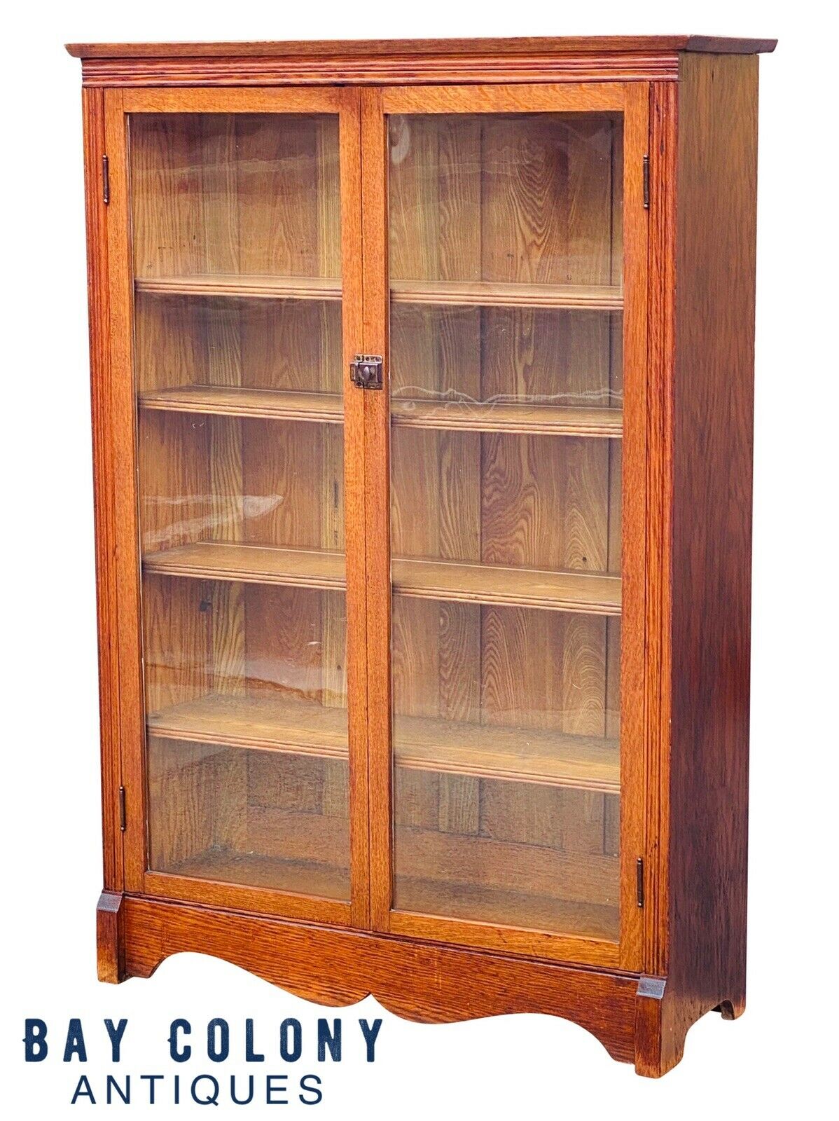 19TH C ANTIQUE VICTORIAN DOUBLE DOOR OAK BOOKCASE / CHINA CABINET