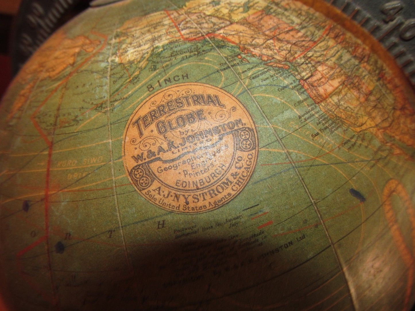 ANTIQUE W & AK JOHNSON 8" TERRESTRIAL GLOBE ON ORIGINAL STAND