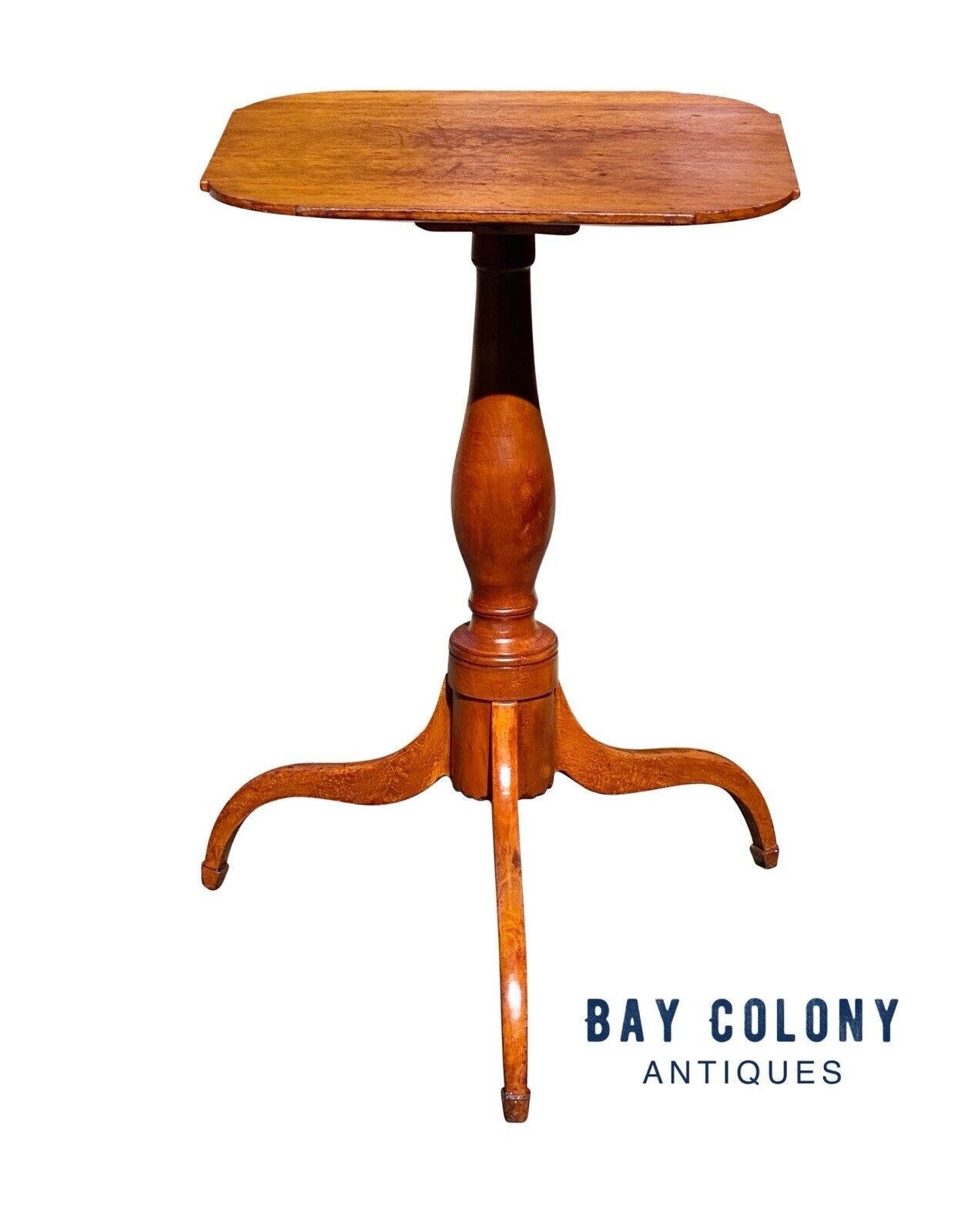 19th C Antique Federal Period Cherry Candlestand / End Table With Ovolo Top