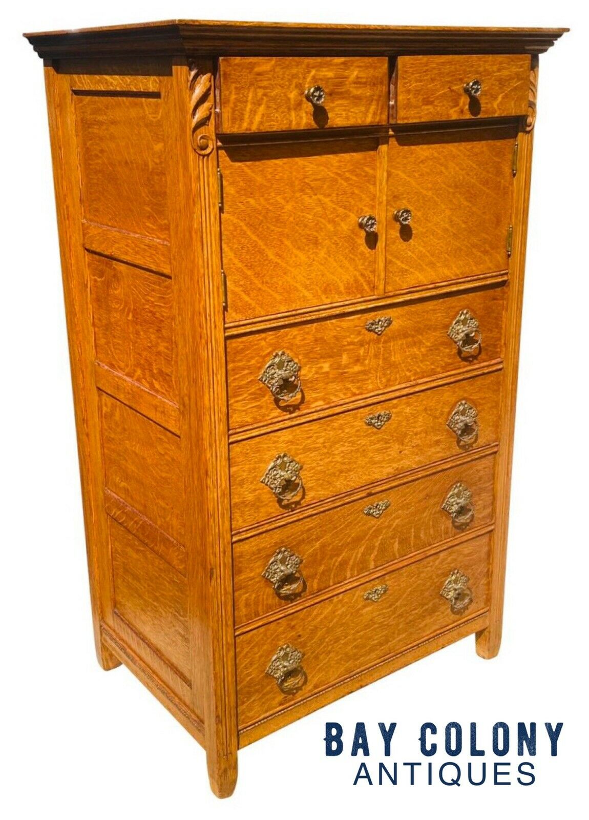19TH C ANTIQUE VICTORIAN TIGER OAK HAT BOX DRESSER / TALL CHEST Bay Colony Antiques 19TH C ANTIQUE VICTORIAN TIGER OAK HAT BOX DRESSER / TALL CHEST Bay Colony Antiques