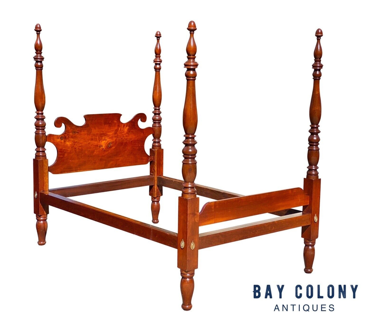 Late 18th Century Federal Antique Sheraton Cherry Four Poster Bed With Acorn Top
