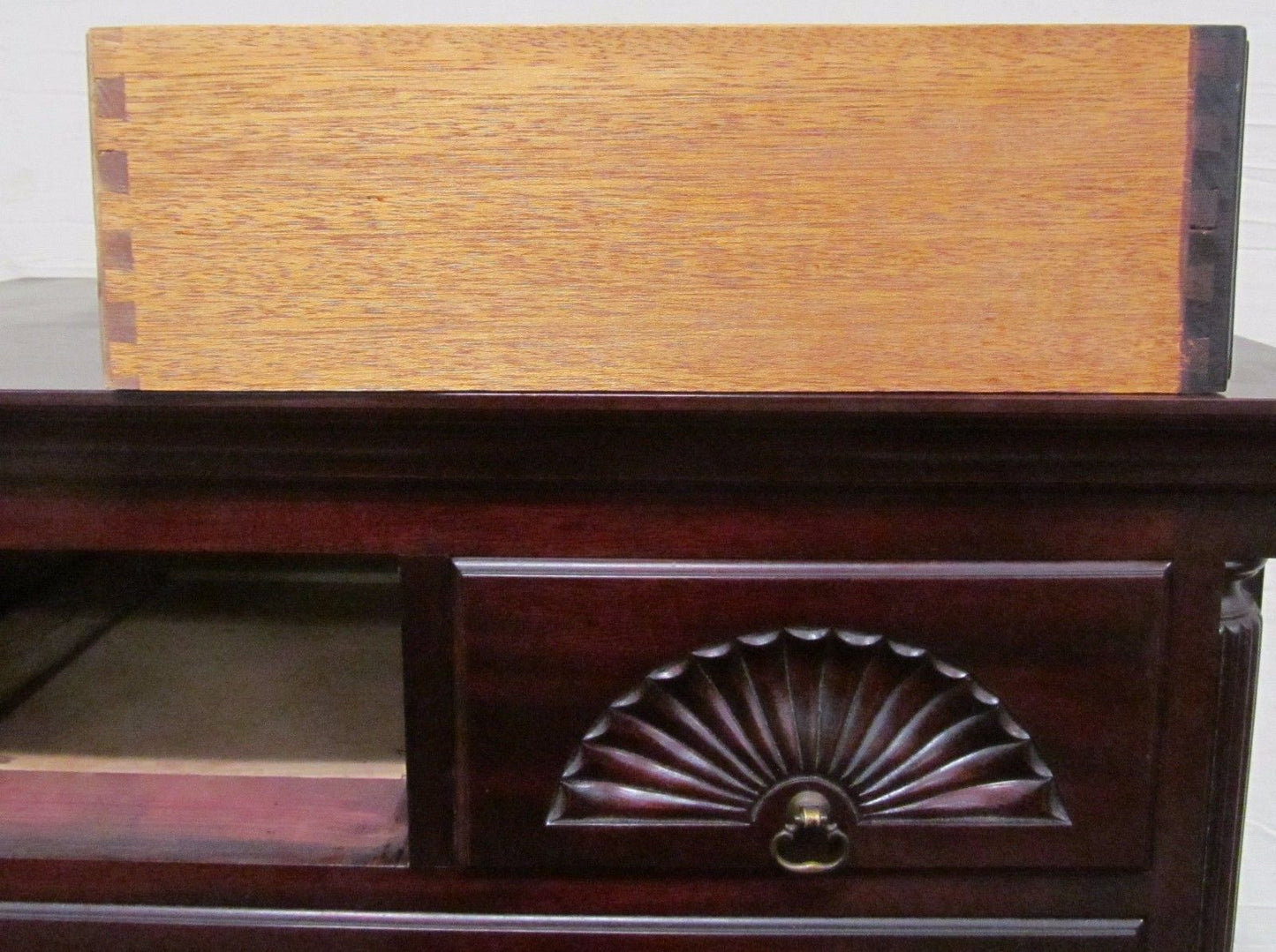 TRIPLE SHELL CARVED 2 PC CHEST ON CHEST SOLID MAHOGANY CHIPPENDALE HIGHBOY