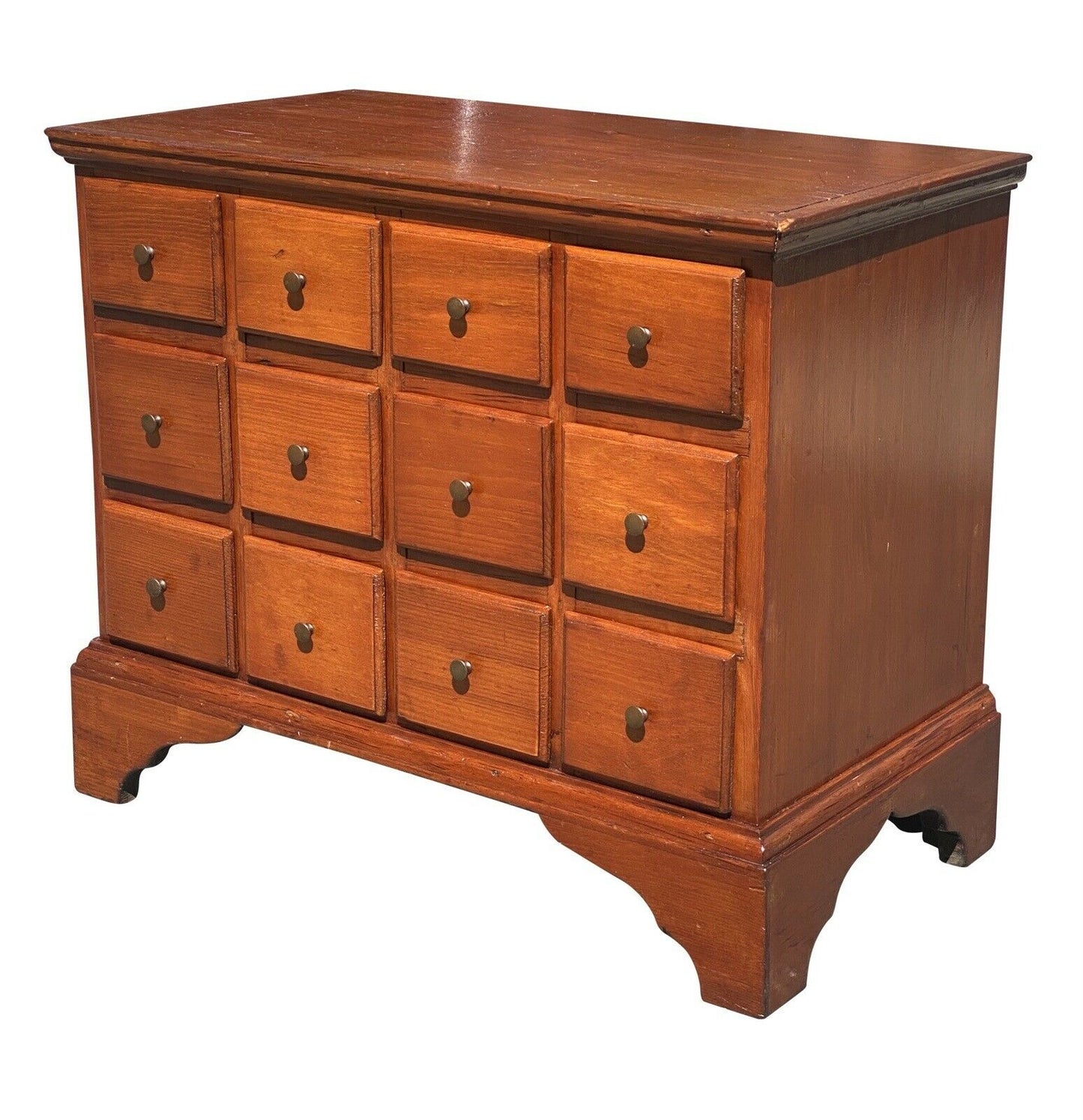19TH C ANTIQUE PENNSYLVANIA QUEEN ANNE PINE 12 DRAWER SPICE CHEST / SPICE BOX