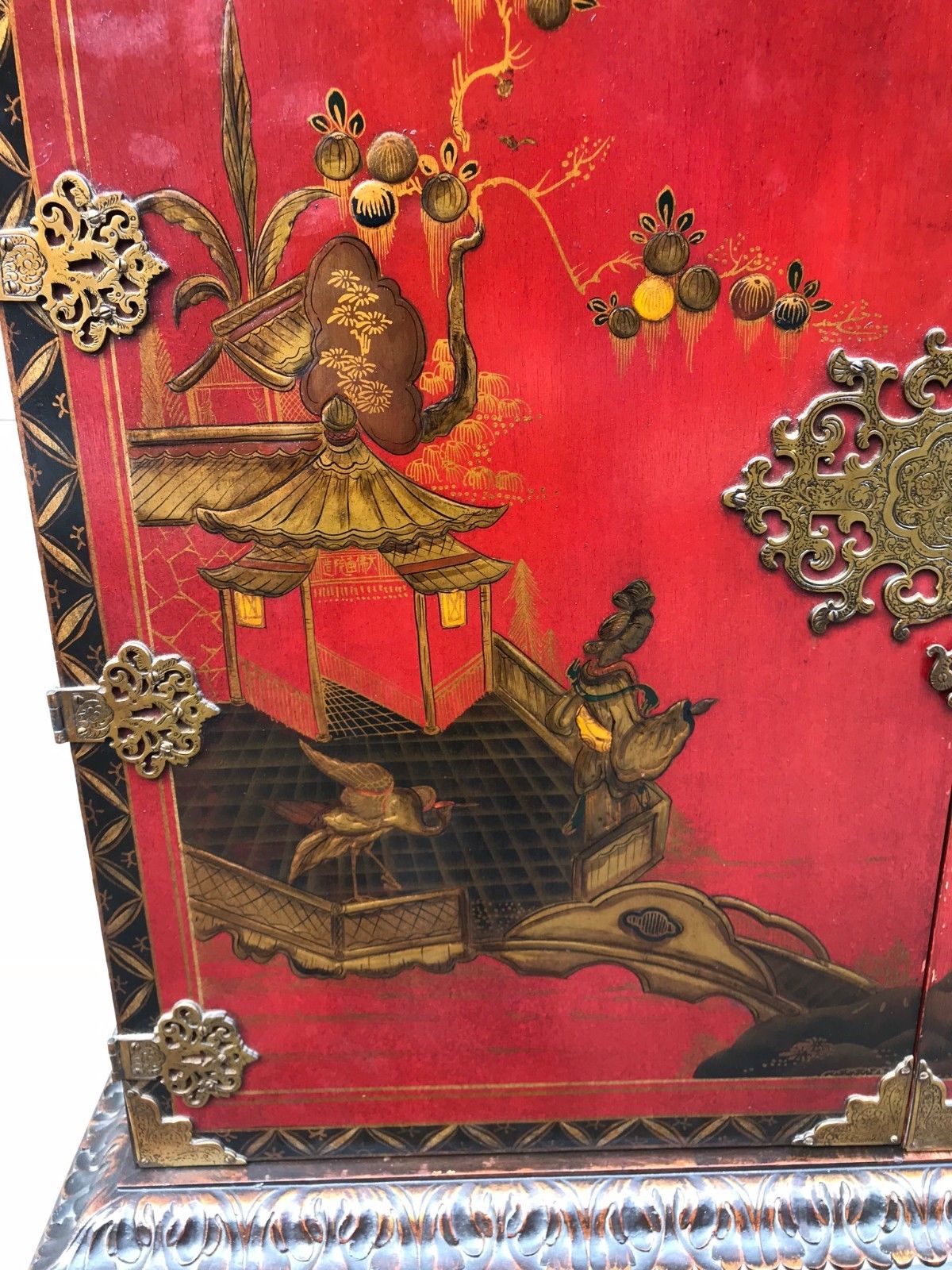 EXCEPTIONAL CHINOISERIE DESK ON CARVED FRAME SECRETARY DESK-SUPERIOR SPECIMEN