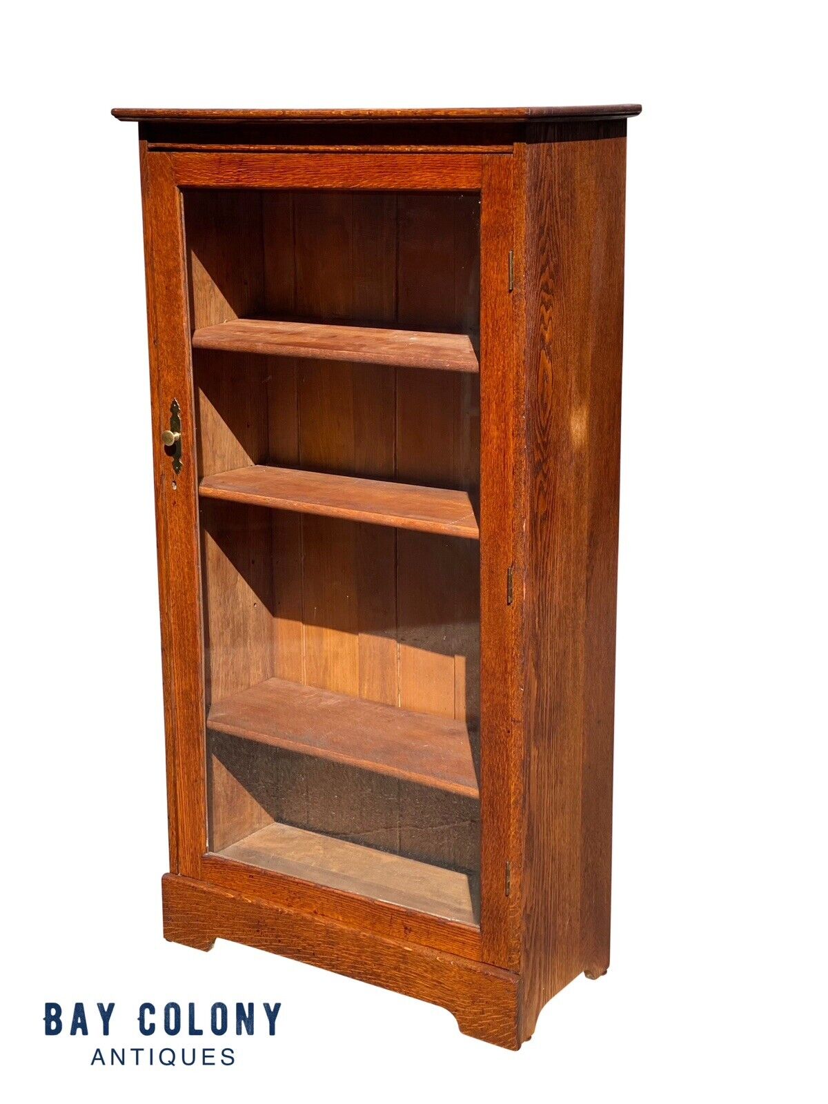 Antique Tiger Oak Larkin Single Door Bookcase / China Cabinet