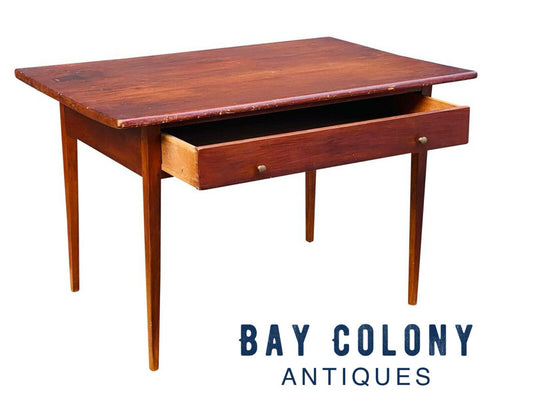 19th C Antique New Hampshire Pine Hepplewhite 1 Drawer Tavern Table