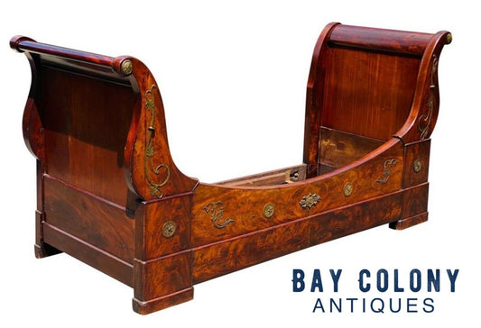 19th C Antique French Empire / Classical Period Mahogany Day Bed / Sofa