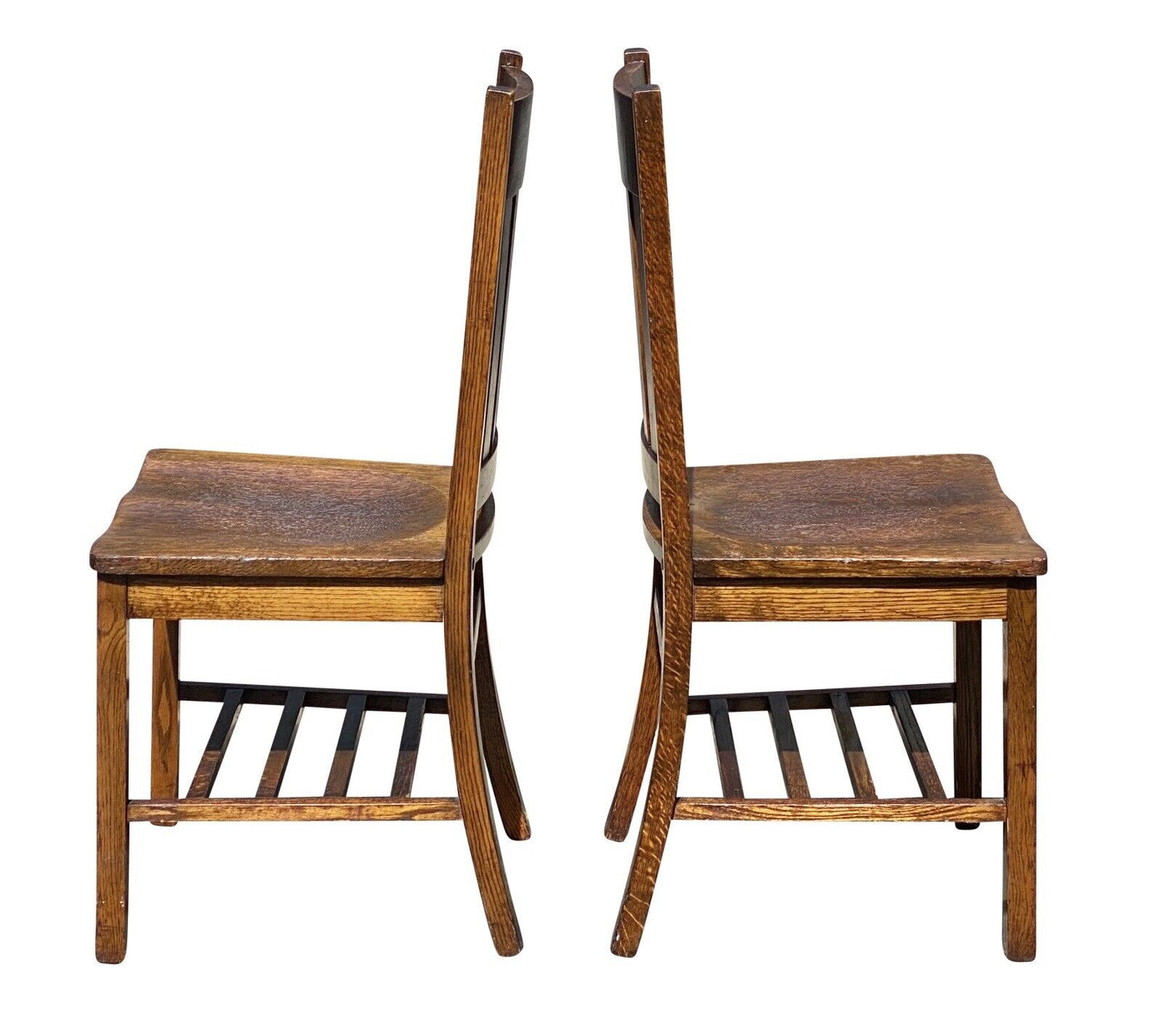 20th C Antique Arts & Crafts Set of 8 Tiger Oak Dining Chairs
