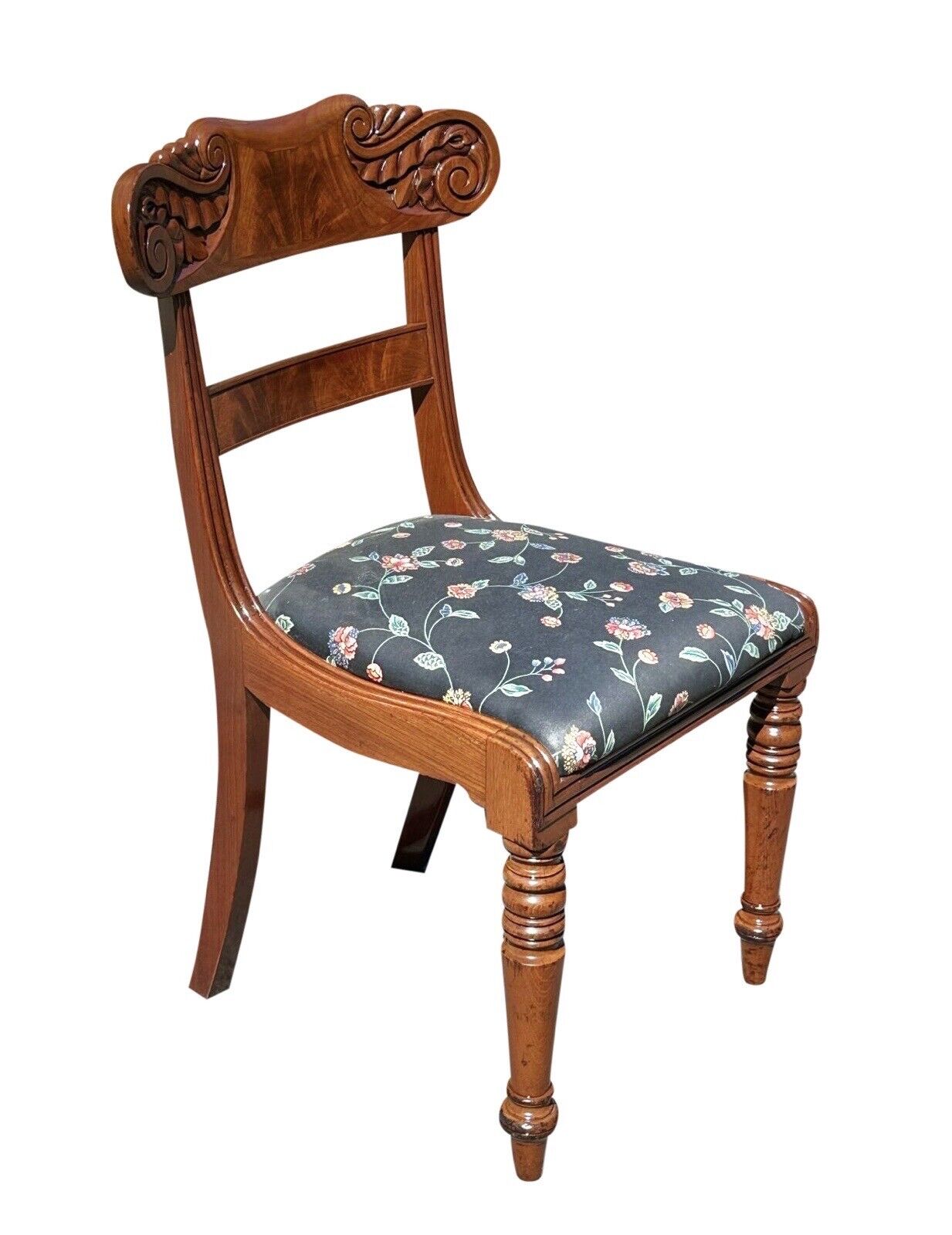 19th Century Antique Classical Mahogany Side Chair With Elaborately Carved Crest