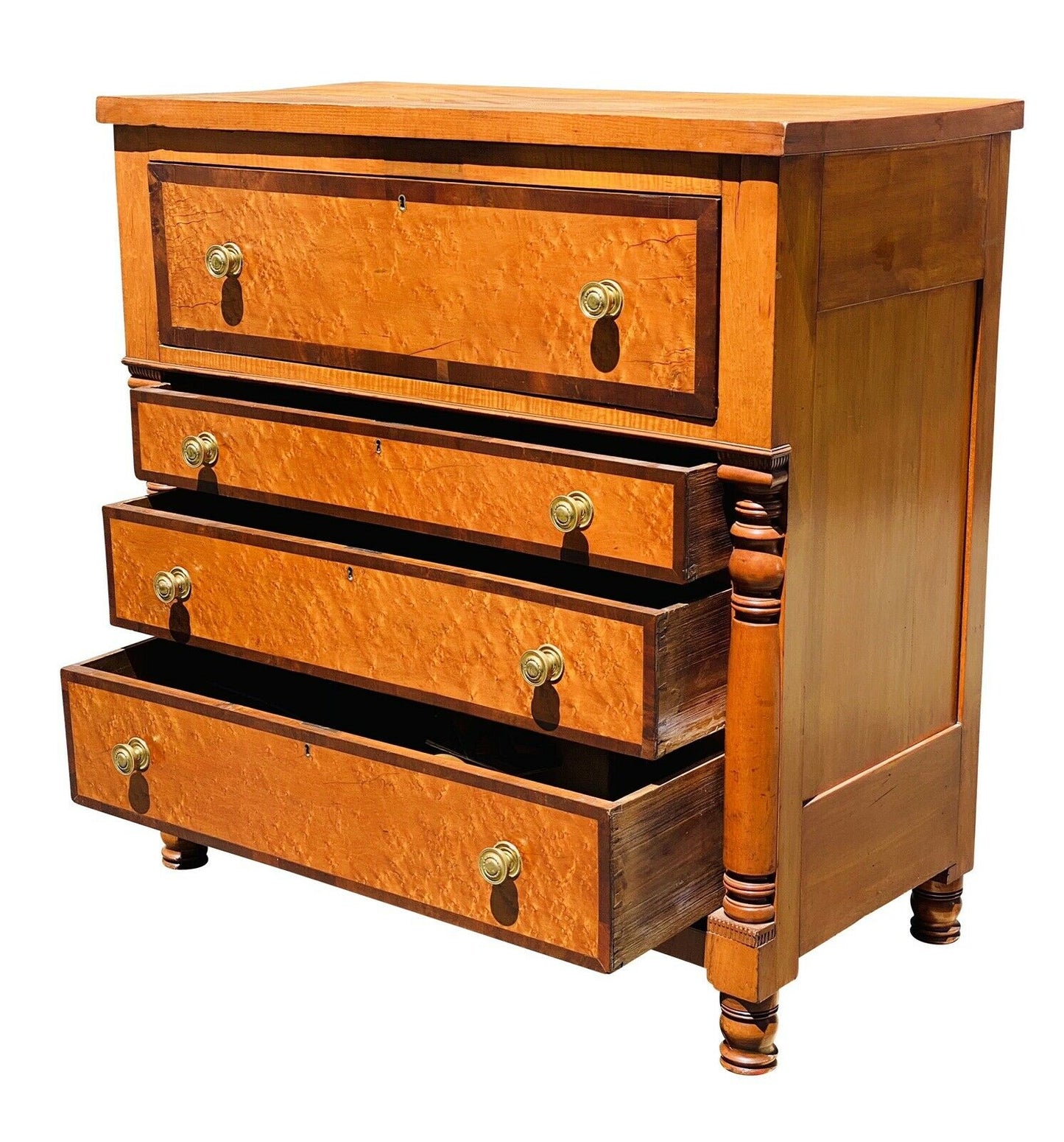19TH C ANTIQUE FEDERAL PERIOD TIGER & BIRDS EYE MAPLE PENNSYLVANIA BUTLERS DESK