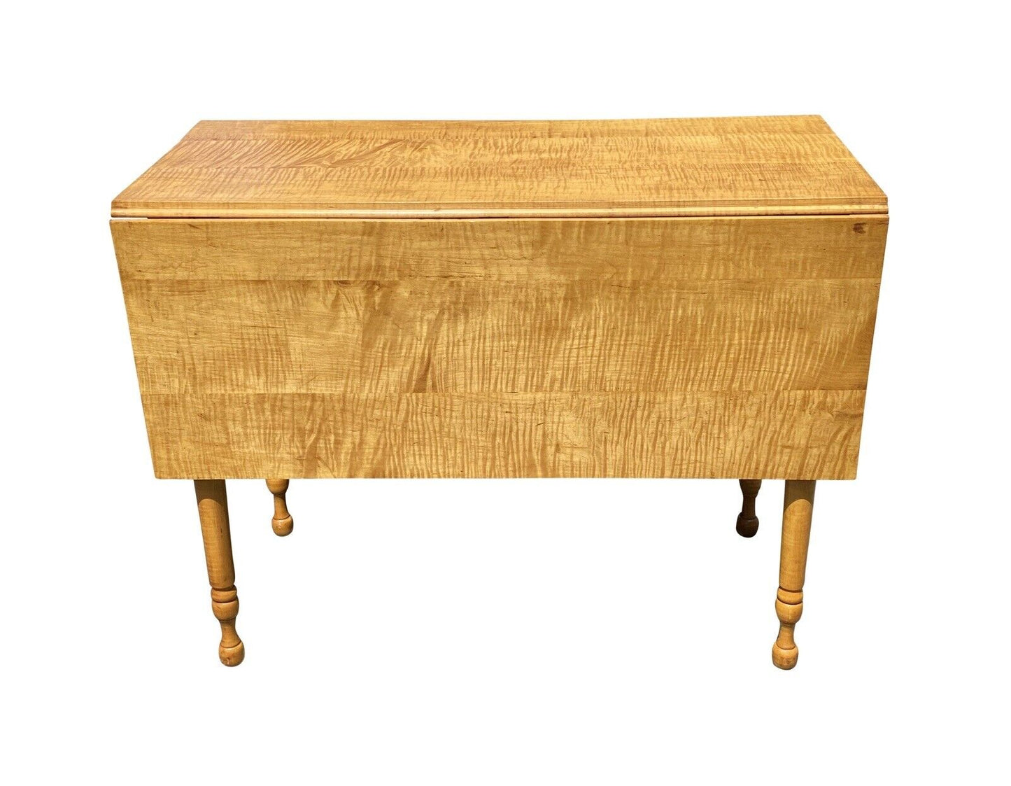 Vintage Federal Style Tiger Maple Dropleaf Dining Table With Rare Single Drawer