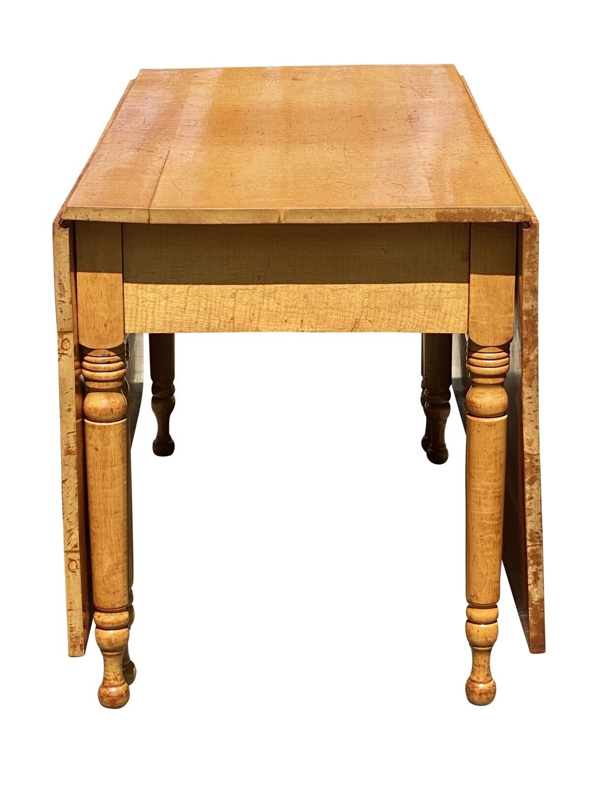 Federal Style Tiger Maple Gateleg Dining Table With Bold Grain and Large Drawer