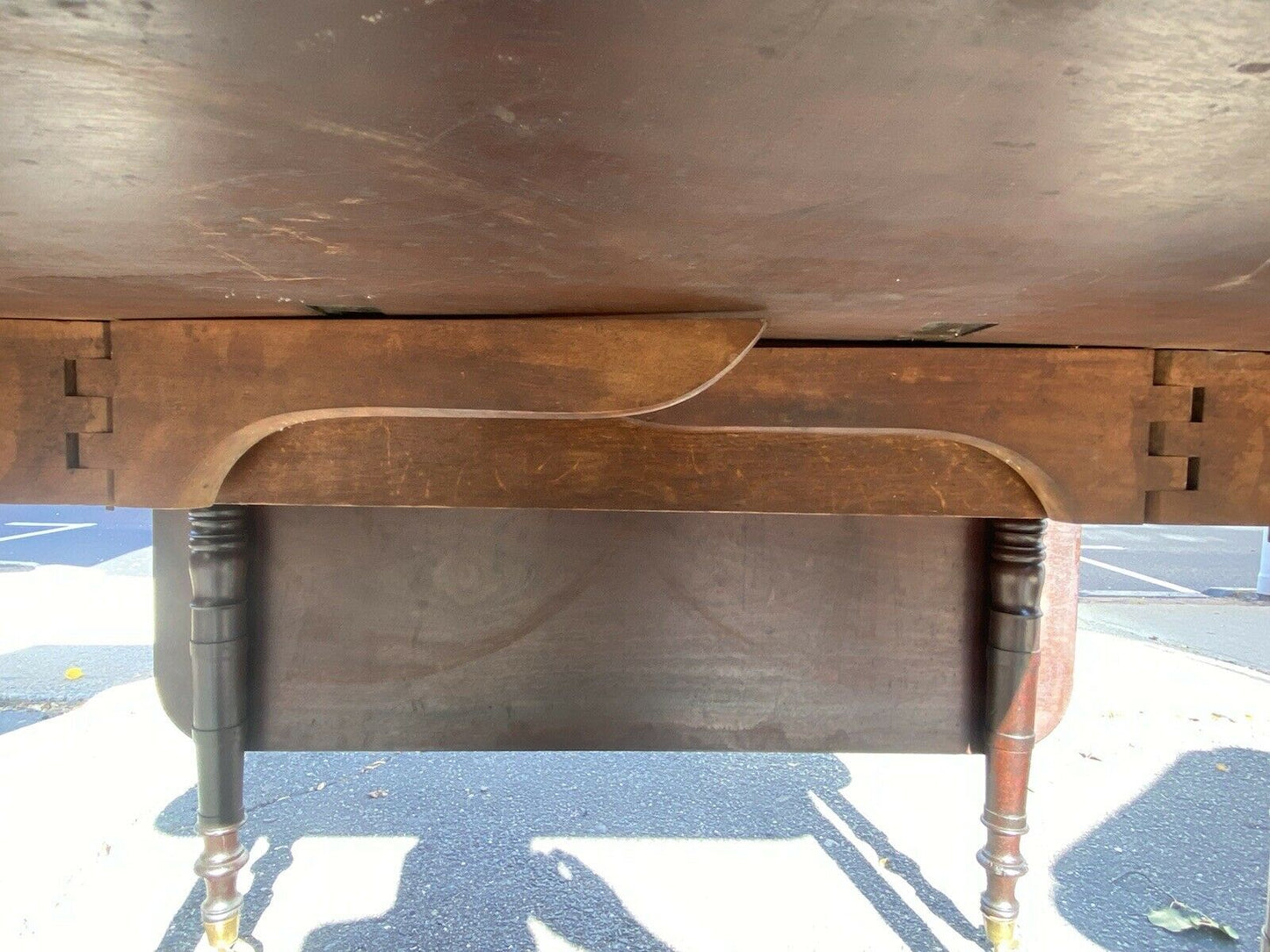 19th C Antique Sheraton Boston Mahogany Drop Leaf Dining Table