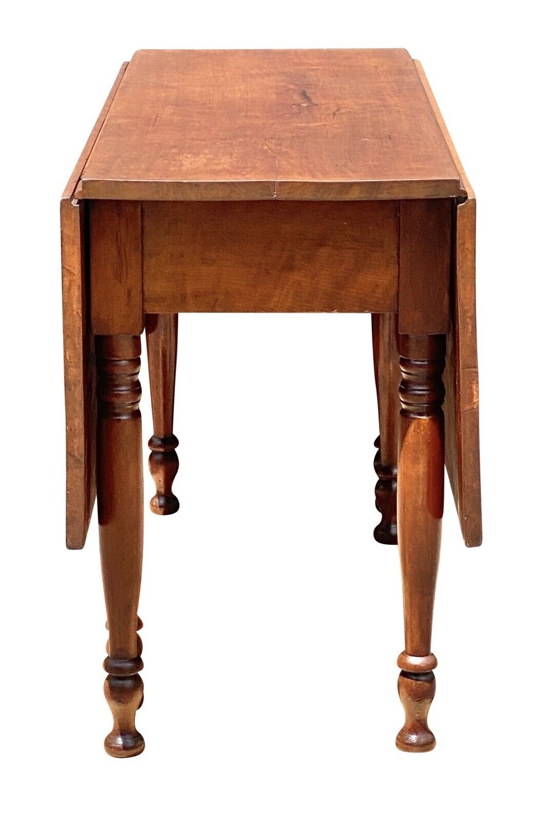 19th C Antique Sheraton Figured Cherry Drop Leaf Dining Table - 52" Long