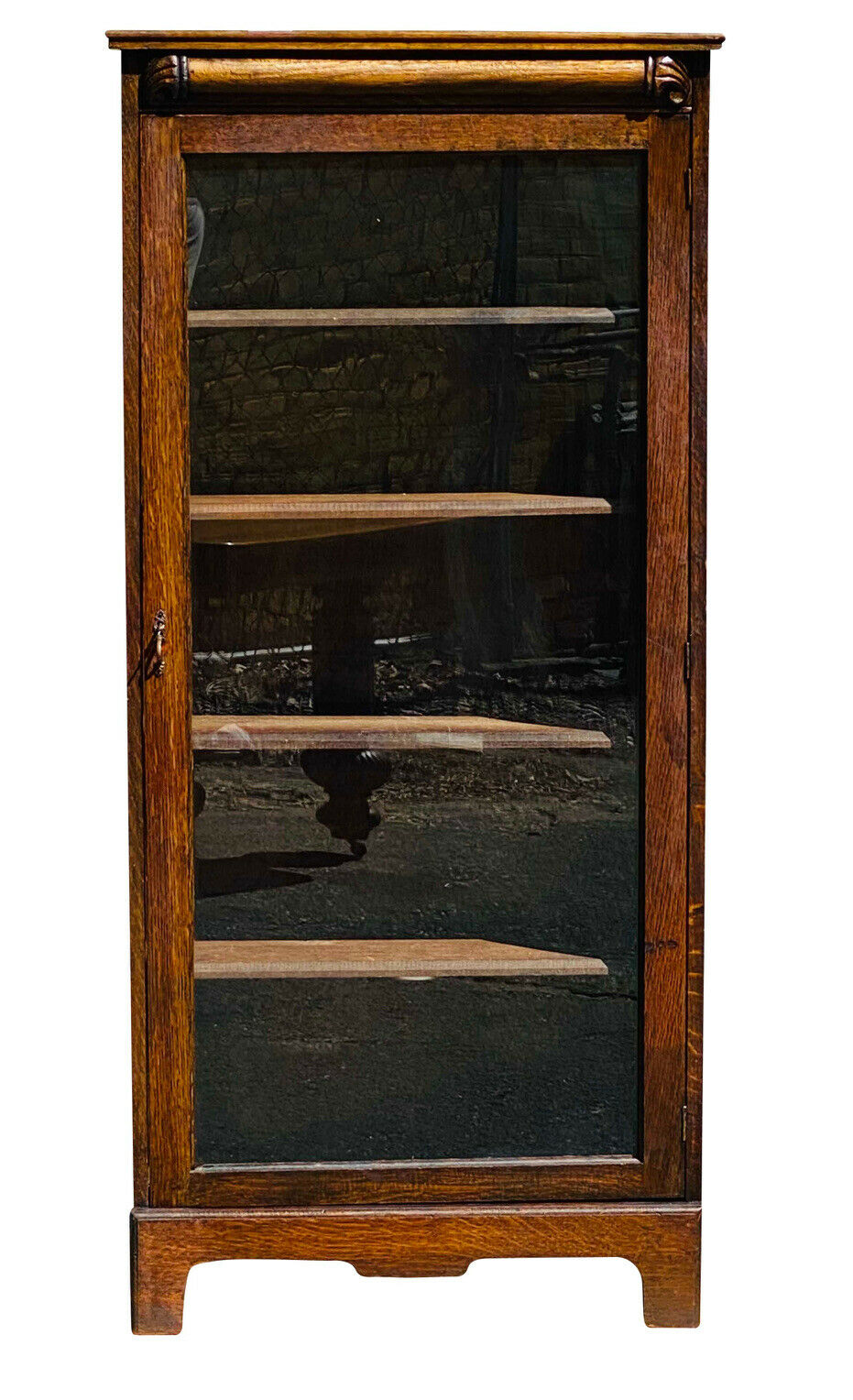 19TH C ANTIQUE VICTORIAN TIGER OAK SINGLE DOOR BOOKCASE / CHINA CABINET