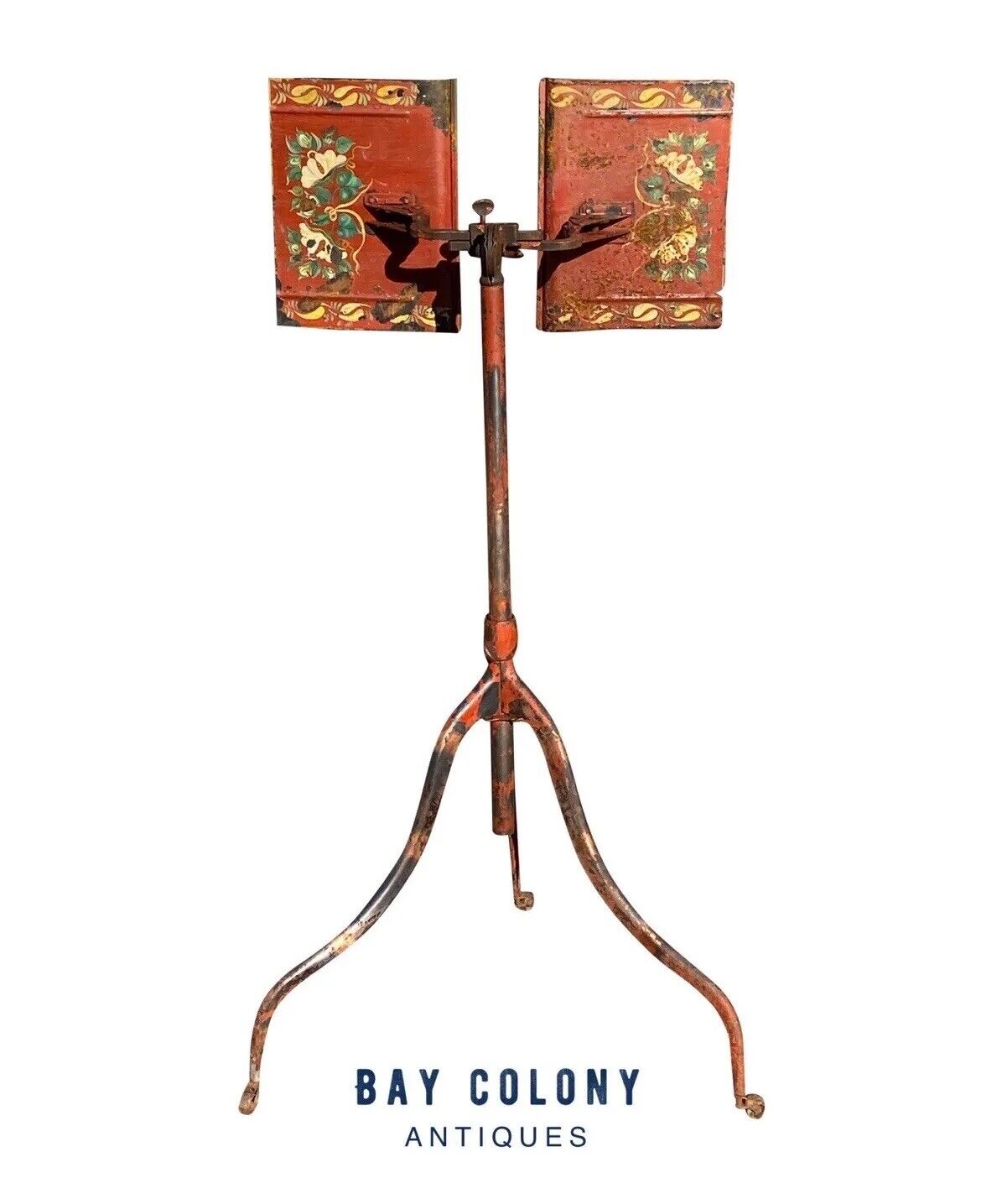 Antique Adjustable Dictionary Stand / Book Stand With Rare Tole Painted Surface
