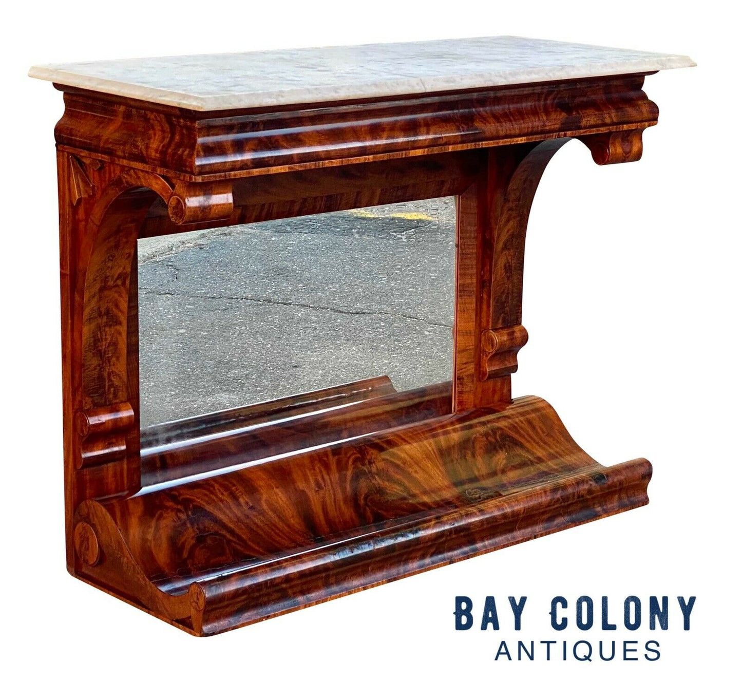 19th C Antique Classical Mahogany Console Table / Server W/ Marble Top