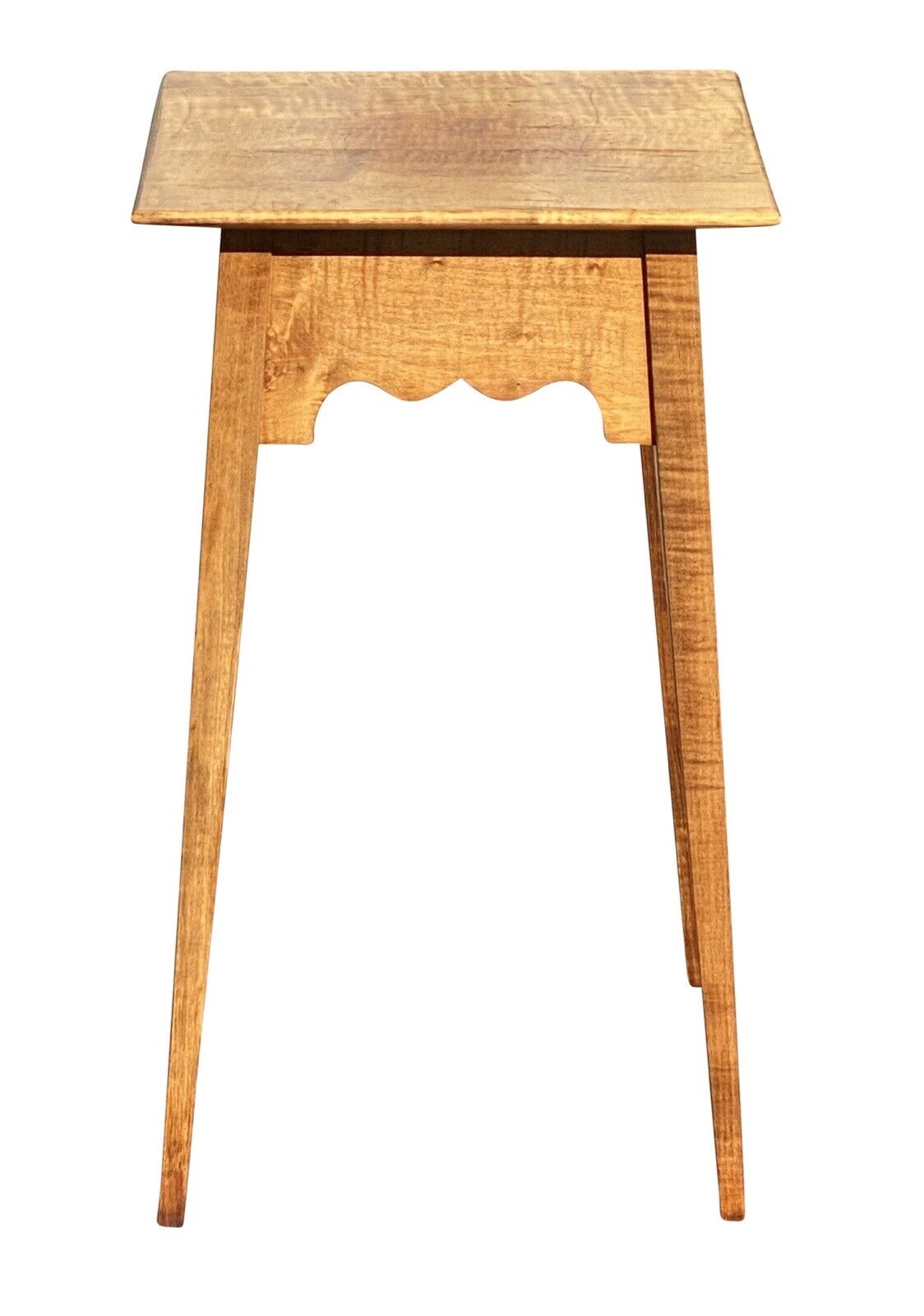 20th C Vintage Hepplewhite Style Tiger Maple Splayed Leg Worktable / Nightstand