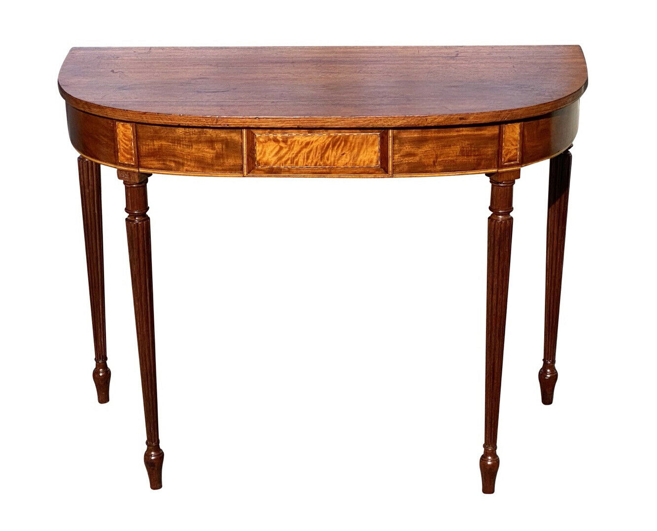19th C Antique Sheraton Mahogany & Tiger Maple Console Table