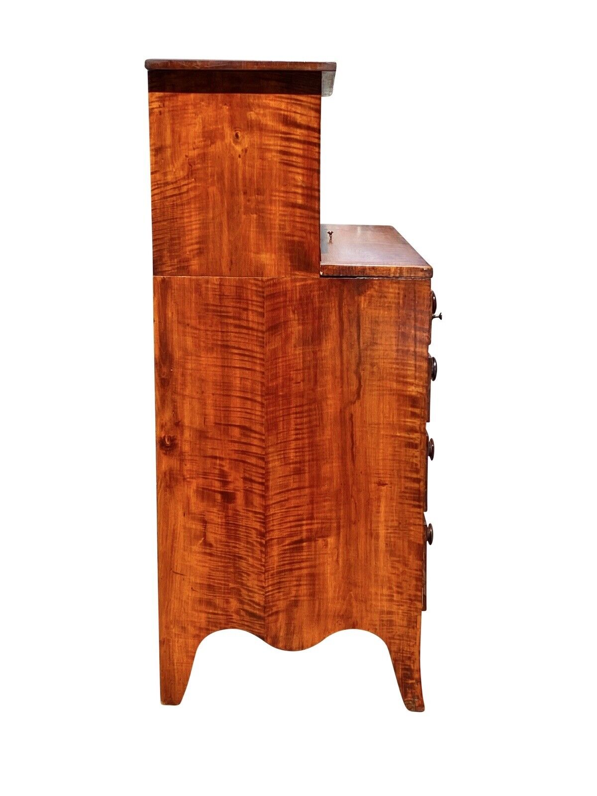 18TH C ANTIQUE NEW HAMPSHIRE TIGER MAPLE HEPPLEWHITE TAMBOUR SECRETARY DESK
