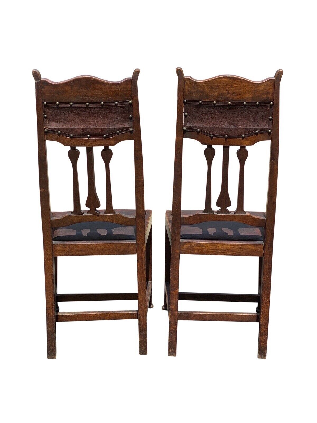 Set of Six Arts & Crafts Mission Oak Dining Chairs With Tulip Inlaid Crest Rails
