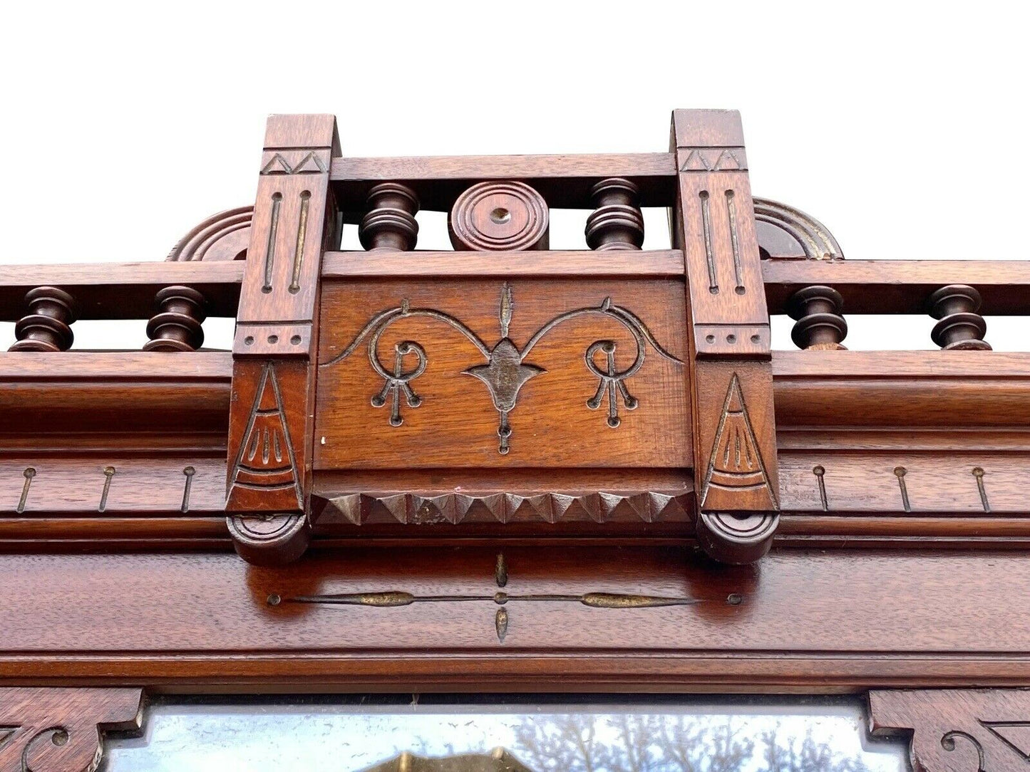 19th C Antique Large Victorian Walnut Pier Mirror / Hall Tree --- 8' 4" Tall