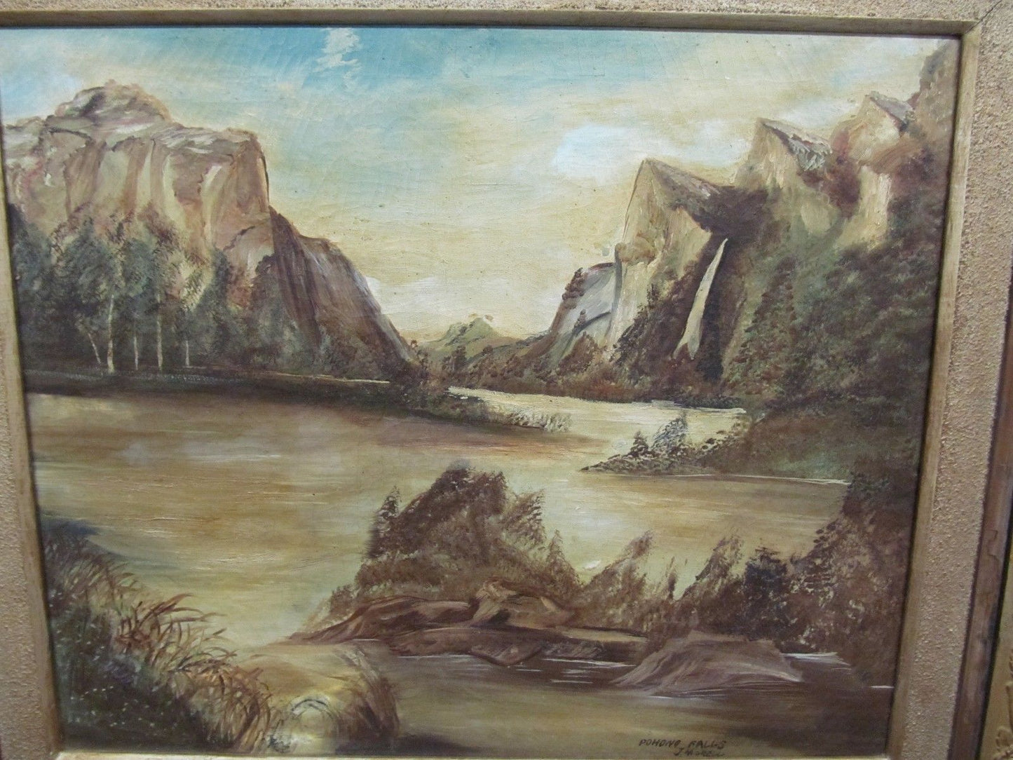 EARLY OIL ON CANVAS LANDSCAPE SCENE OF POHONO FALLS YOSEMITE NATIONAL PARK