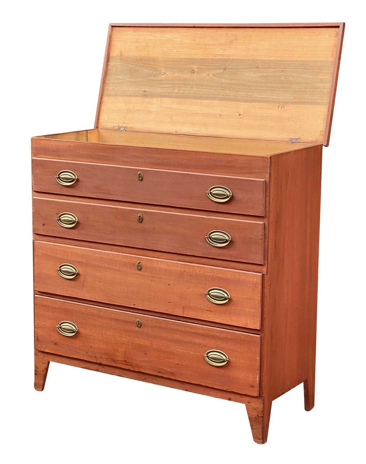 Antique Hepplewhite Tulip Poplar Lift Top Blanket Box / Mule Chest