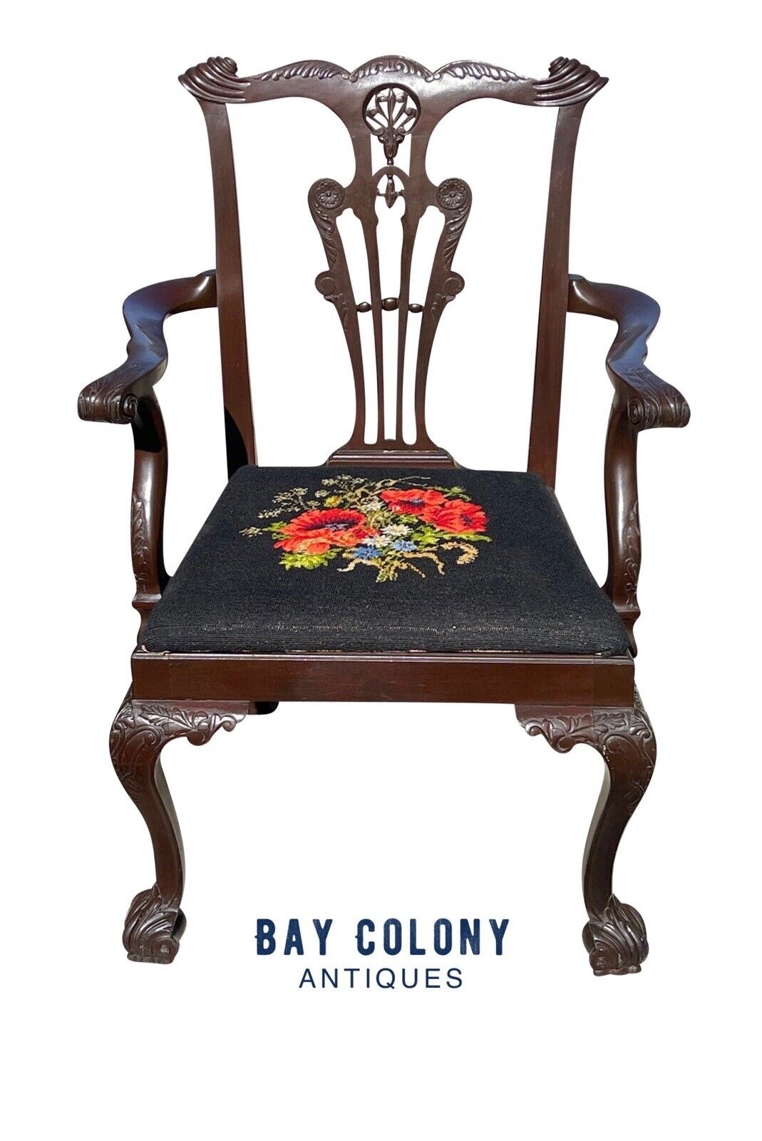 Late 19th Century Chippendale Mahogany Desk Chair - Elaborately Carved & Rare