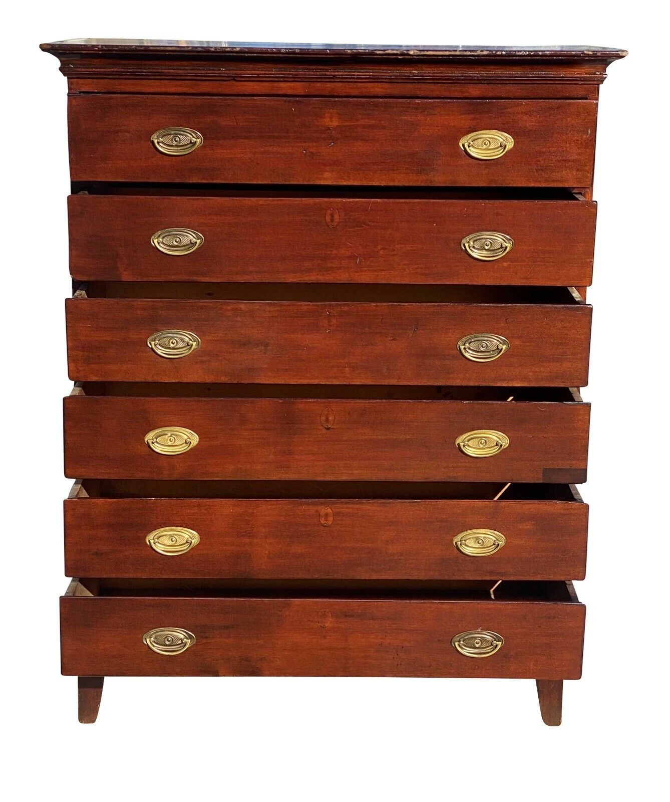 19th C Antique Cherry 6 Drawer Hepplewhite Dresser / Tall Chest