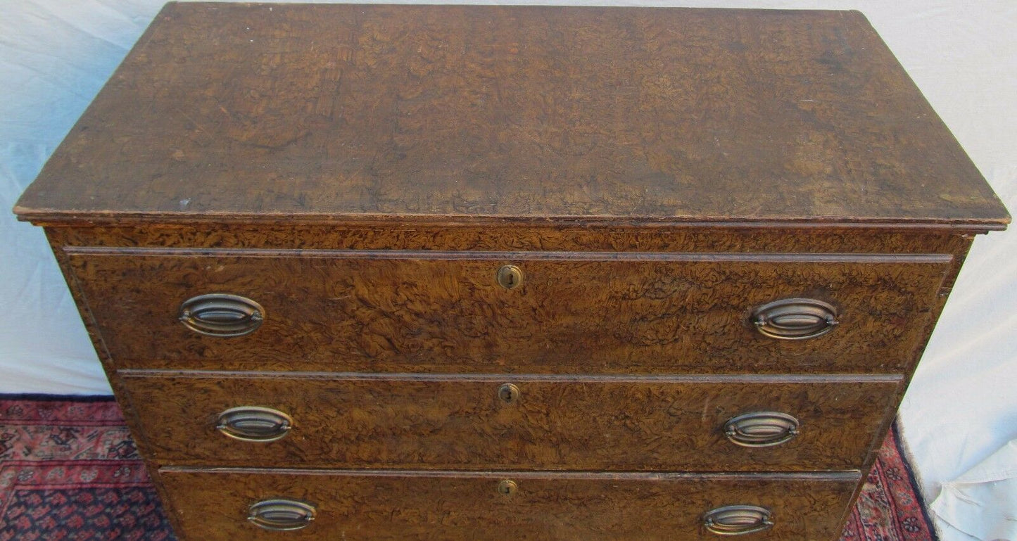 18TH C HEPPLEWHITE NEW ENGLAND SPONGE GRAIN PAINTED ANTIQUE BLANKET BOX / CHEST