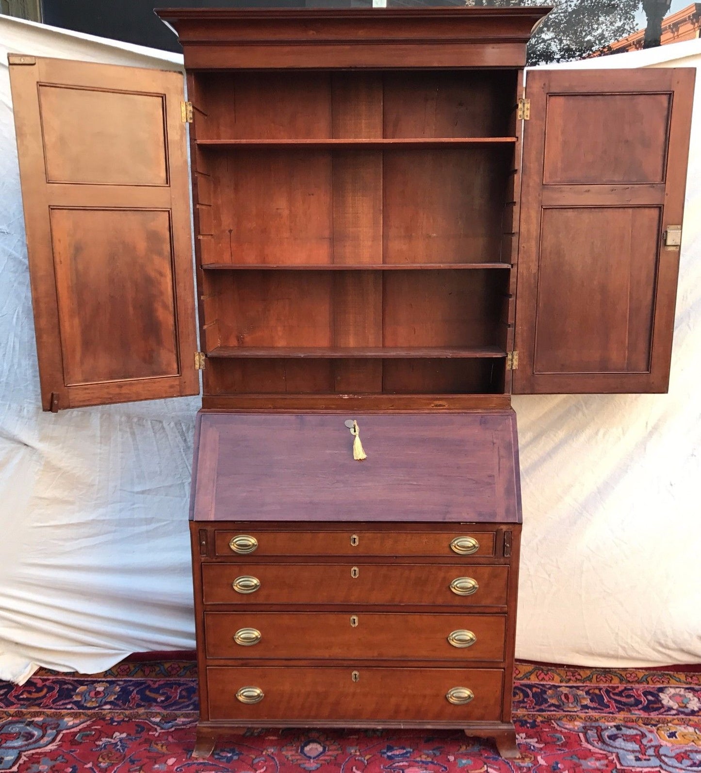 ULTRA RARE 18TH CENTURY CHERRY CONNECTICUT HEPPLEWHITE DOUBLE BLANK DOOR DESK
