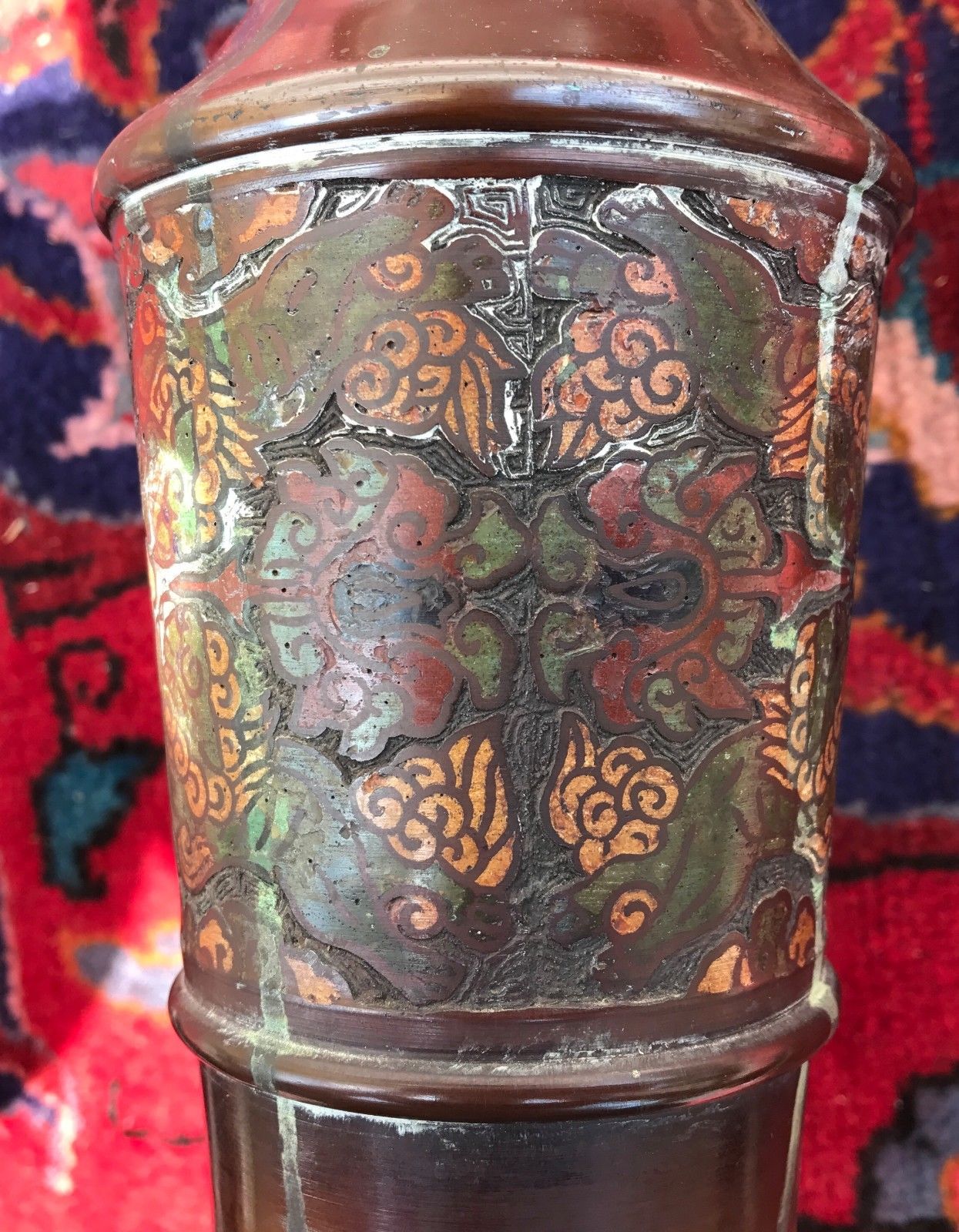 ANTIQUE JAPANESE BRONZE CLOISONNE FLOOR LAMP