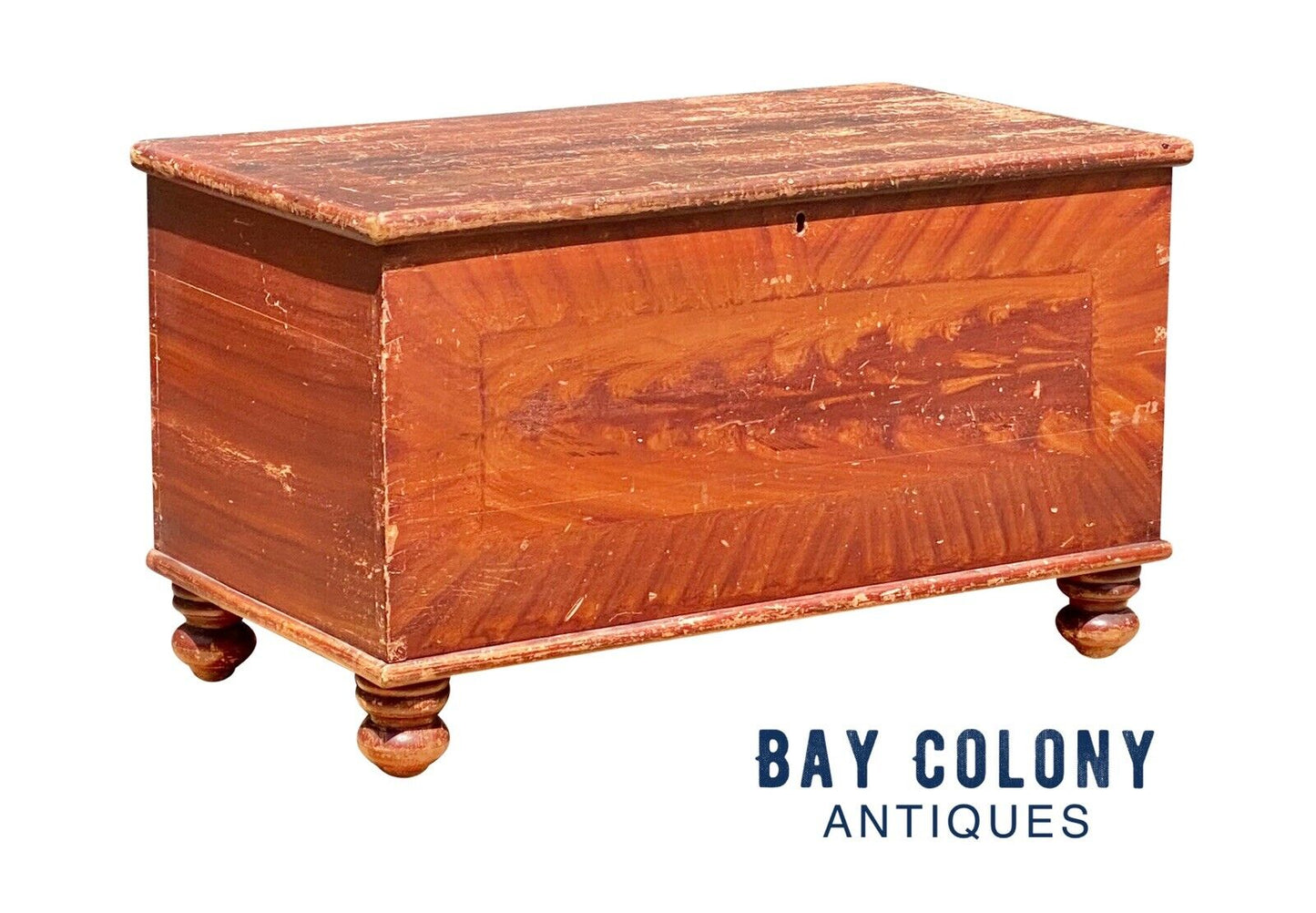 19th C Antique Vermont Grain Painted Blanket Chest / Blanket Box