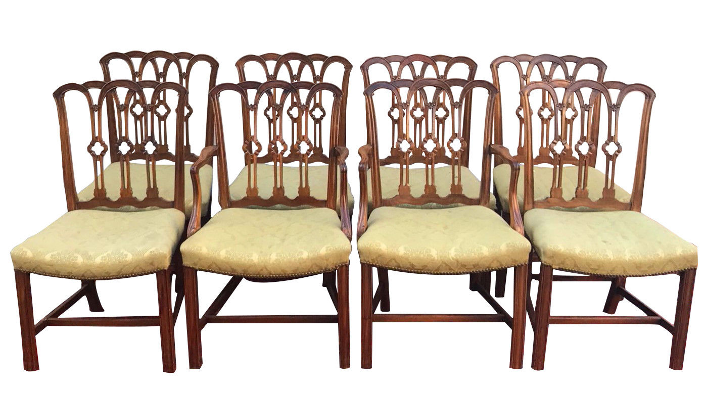FINE CHIPPENDALE STYLE SET OF 8 MAHOGANY DINING CHAIRS WITH SPECIAL FEATURES