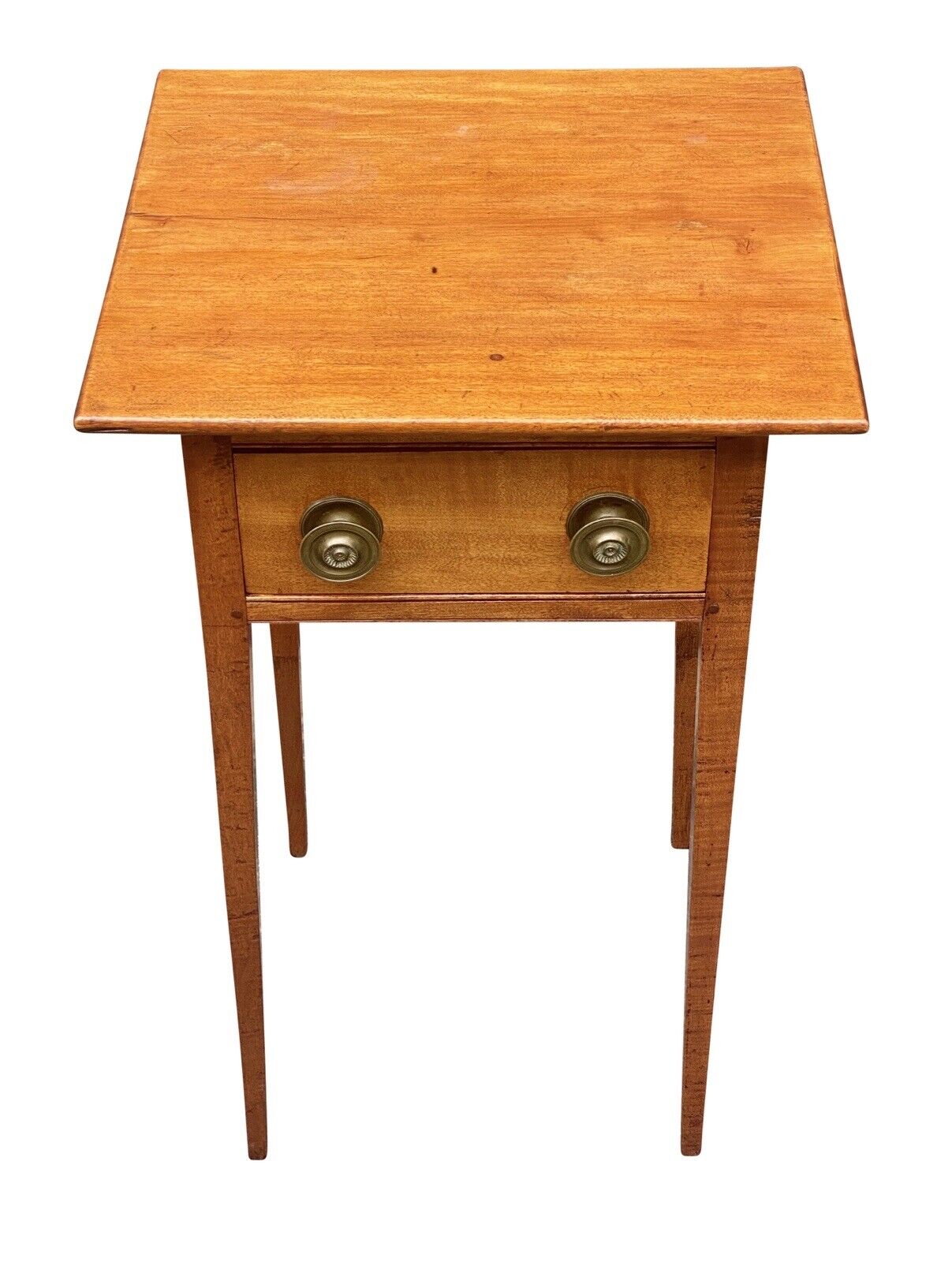 19th C Antique Federal Period Cherry & Tiger Maple Worktable / Nightstand