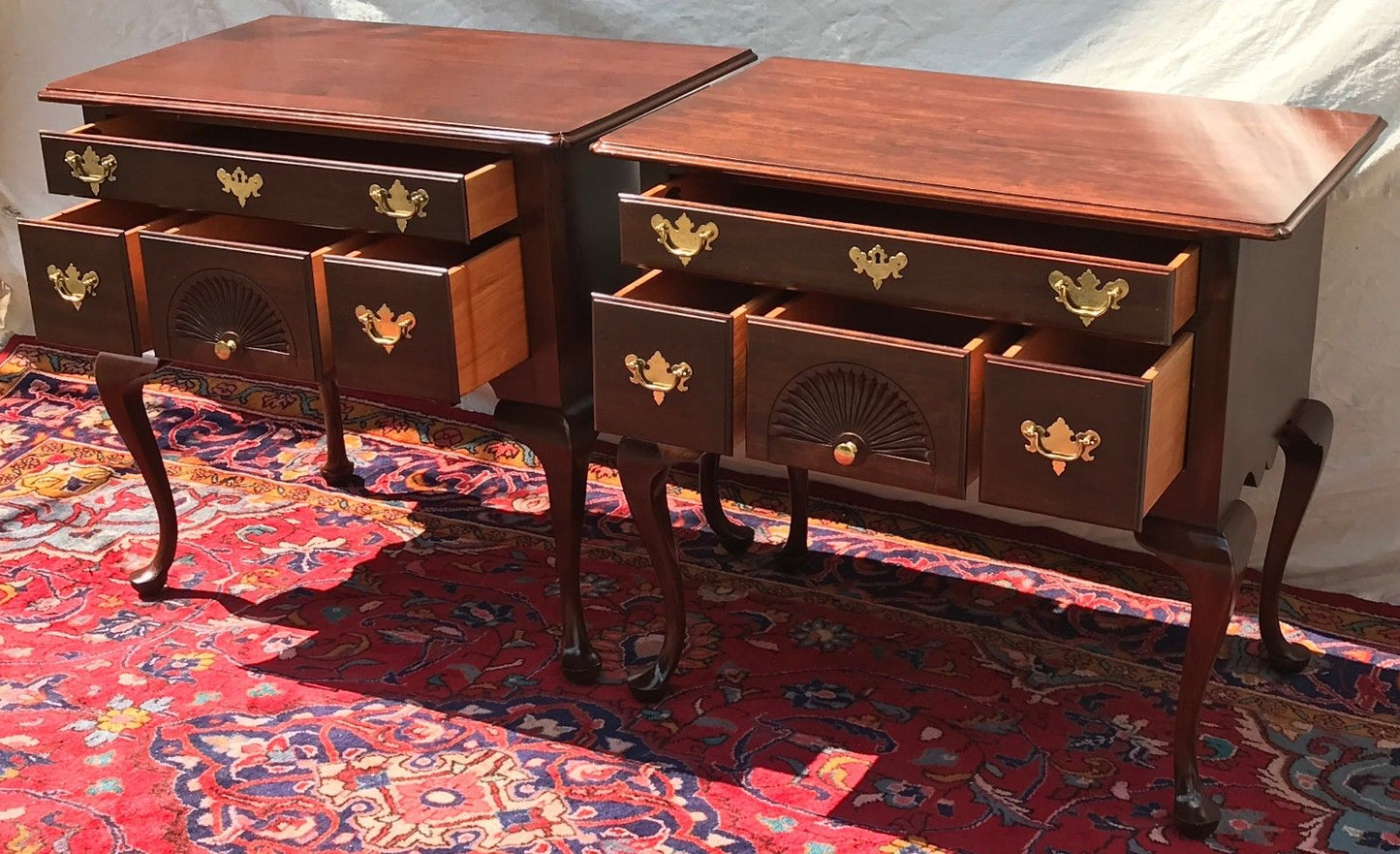 PAIR OF CHIPPENDALE STYLED CHERRY LOWBOYS BY HITCHCOCK FURNITURE