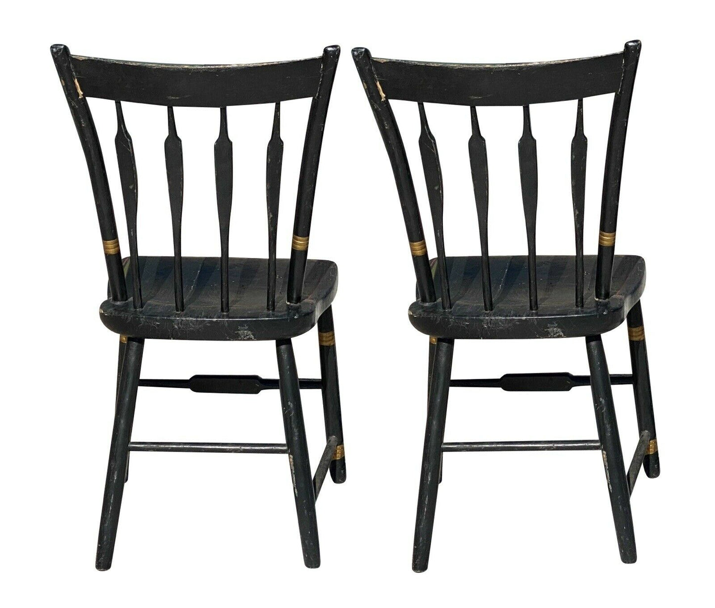 19th C Antique Country Primitive Set of 4 Thumb Back Fancy Paint Windsor Chairs