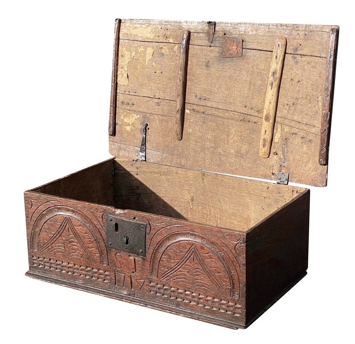18th C Antique William & Mary Carved Oak Bible Box ~ Dated 1717