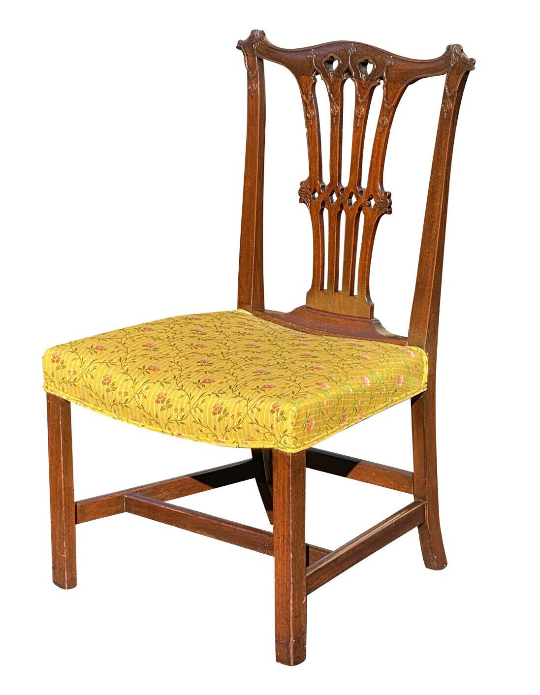 18TH C ANTIQUE MAHOGANY CHIPPENDALE CARVED SIDE CHAIR W/ PIERCED SPLAT