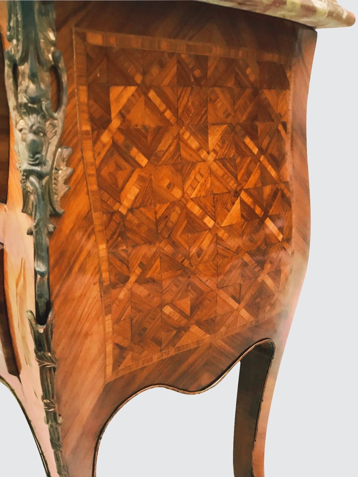 FRENCH LOUIS XV STYLED MARBLED TOPPED BOMBE FORMED DRESSER CONSOLE