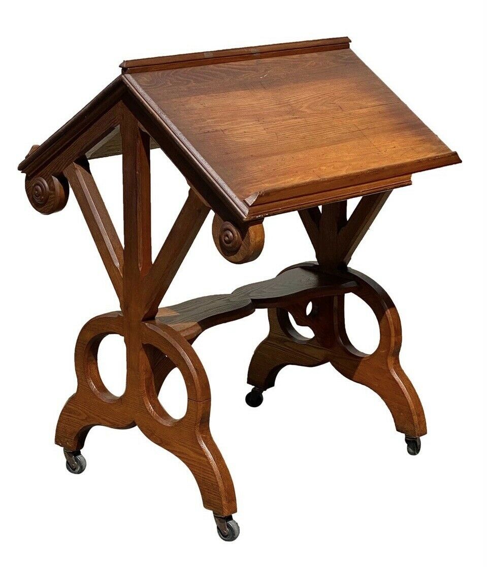 19TH C ANTIQUE VICTORIAN OAK & WALNUT DRAFTING TABLE / DICTIONARY STAND
