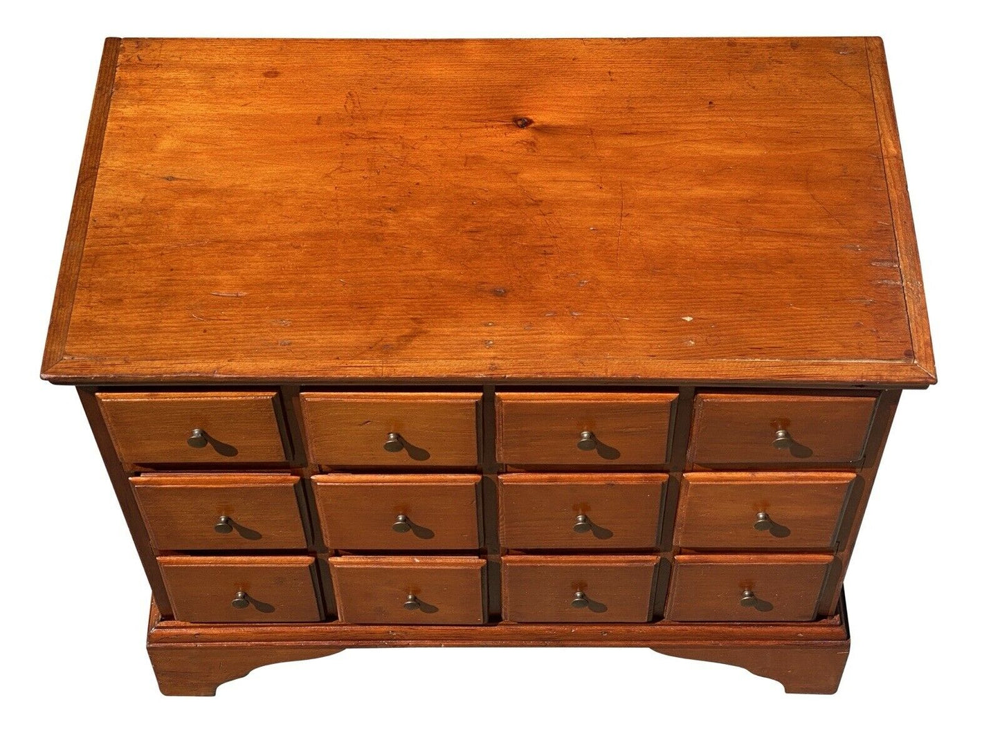 19TH C ANTIQUE PENNSYLVANIA QUEEN ANNE PINE 12 DRAWER SPICE CHEST / SPICE BOX