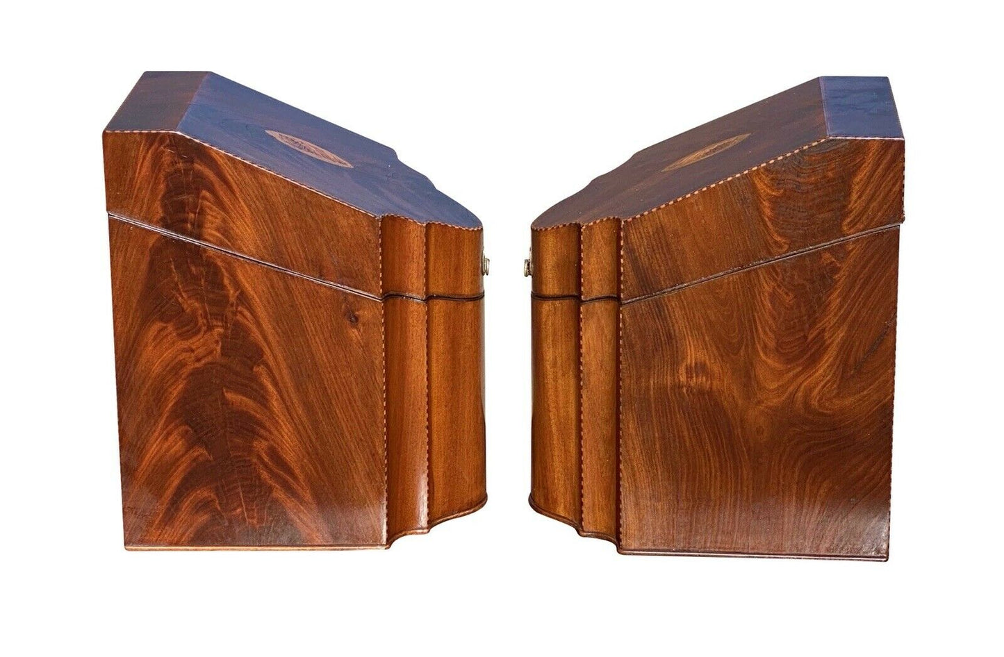 18th C Pair of Antique Federal Mahogany Knife Boxes - Conch Shell & Star Inlay