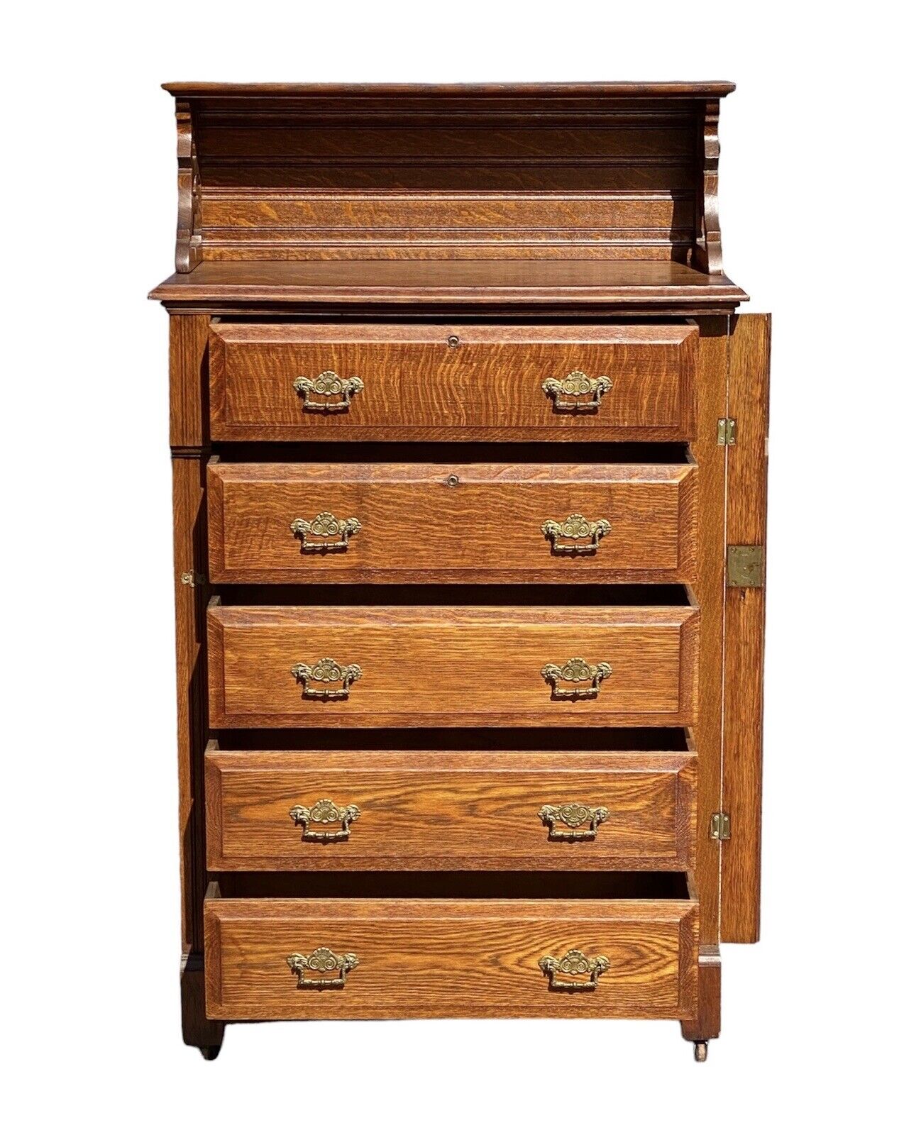 Antique Victorian Tiger Oak Chest Of Drawers / Lock Side Chest